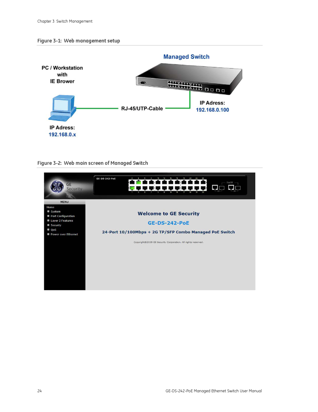 Graco GE-DS-242-POE manual Web management setup 