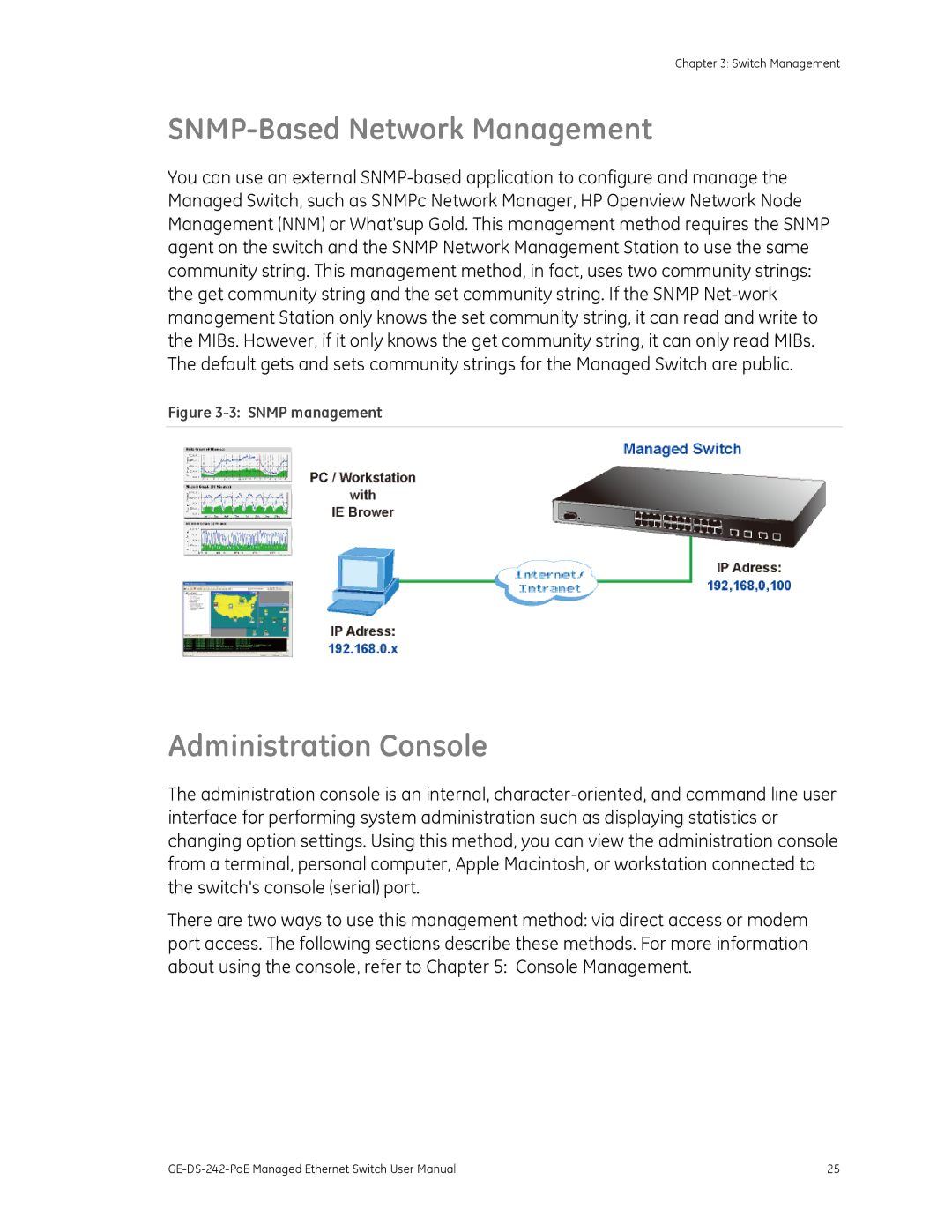 Graco GE-DS-242-POE manual SNMP-Based Network Management, Administration Console 