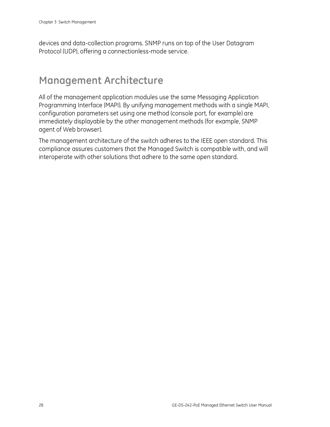 Graco GE-DS-242-POE manual Management Architecture 