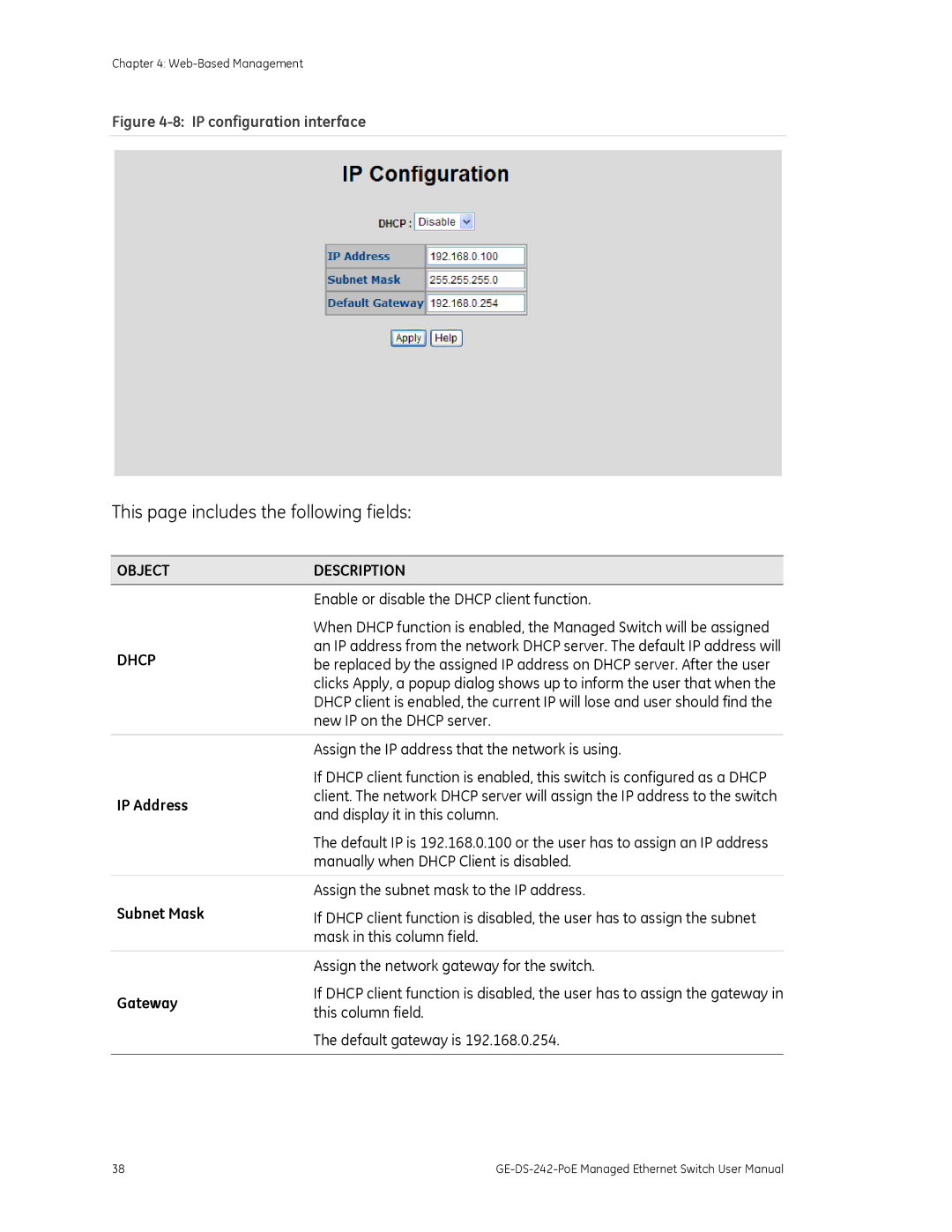 Graco GE-DS-242-POE manual IP Address, Subnet Mask, Gateway 