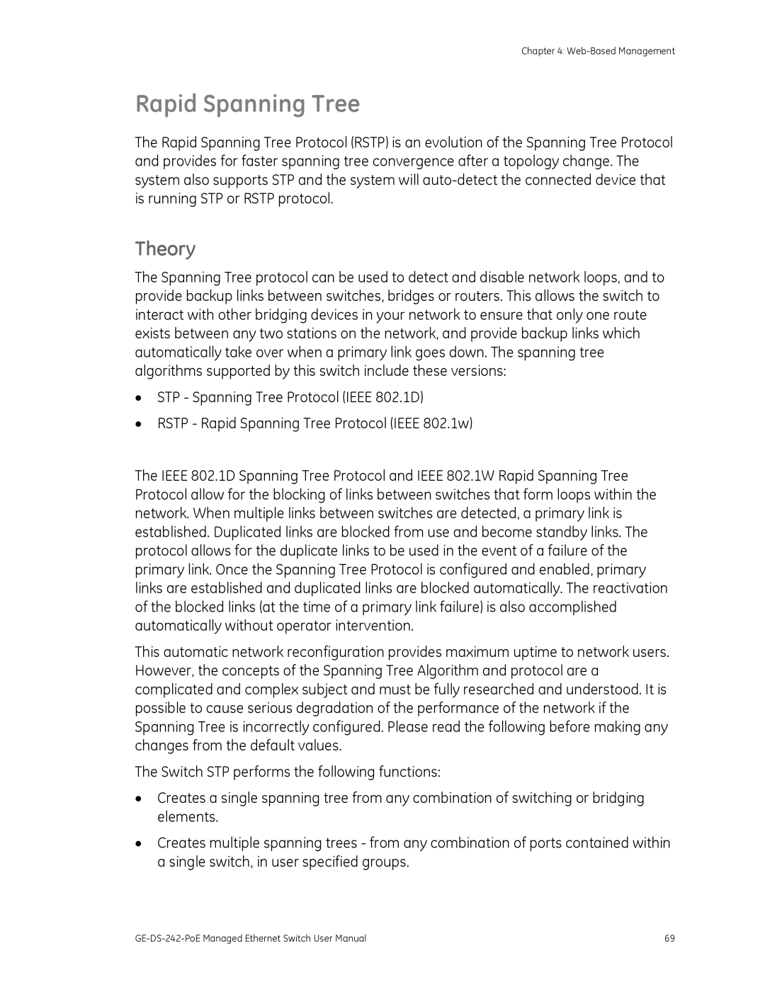 Graco GE-DS-242-POE manual Rapid Spanning Tree, Theory 