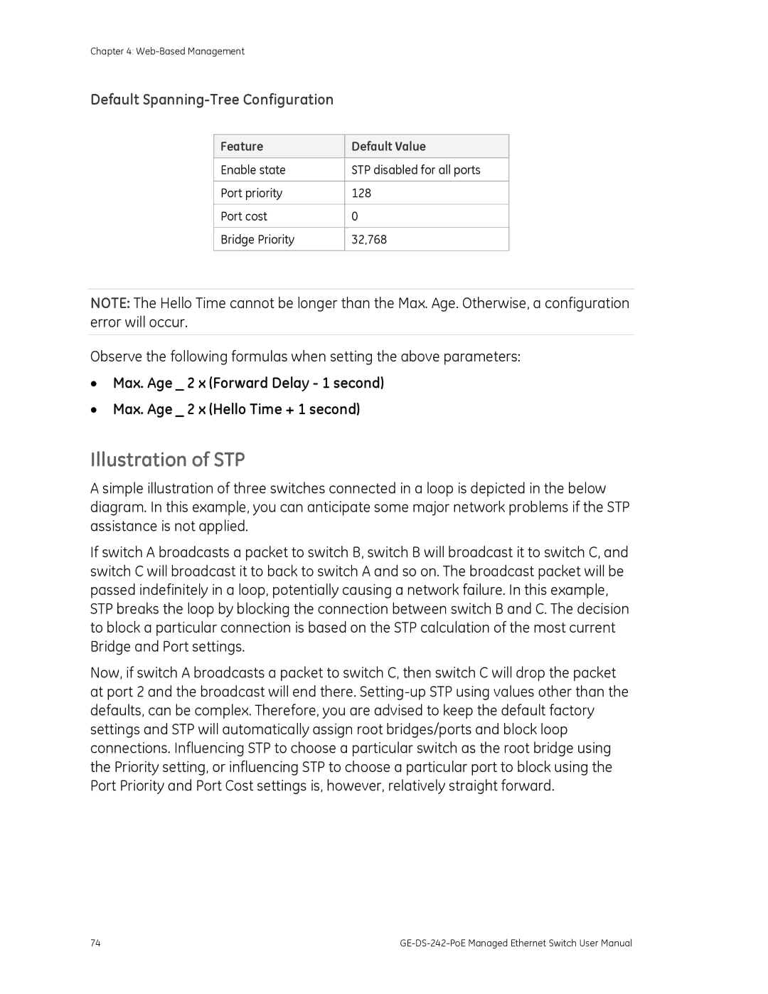 Graco GE-DS-242-POE manual Illustration of STP, Default Spanning-Tree Configuration 