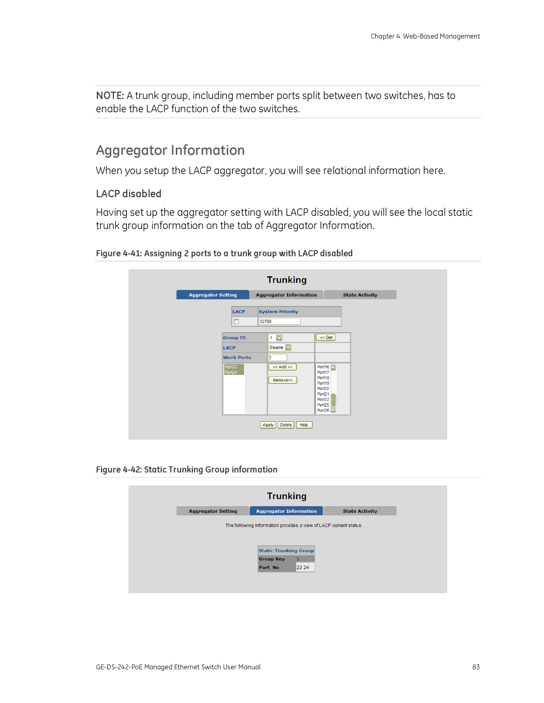 Graco GE-DS-242-POE manual Aggregator Information, Lacp disabled 