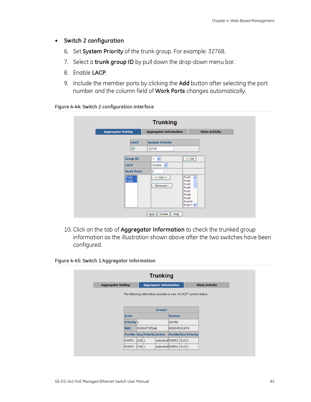 Graco GE-DS-242-POE manual Switch 2 configuration interface 