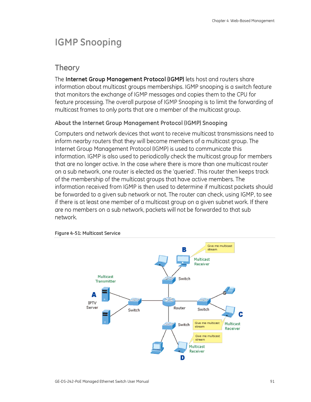 Graco GE-DS-242-POE manual About the Internet Group Management Protocol Igmp Snooping 