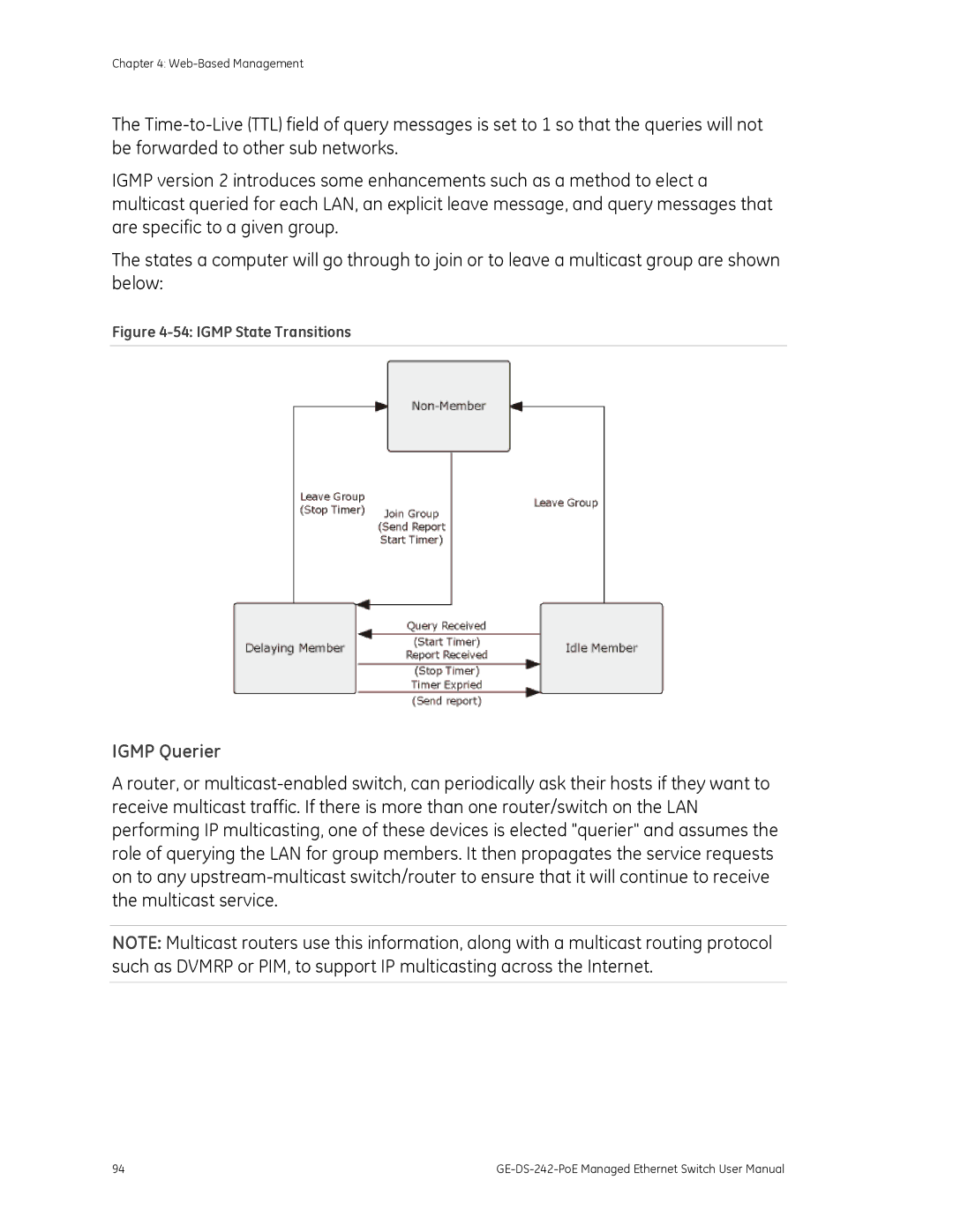 Graco GE-DS-242-POE manual Igmp Querier, Igmp State Transitions 