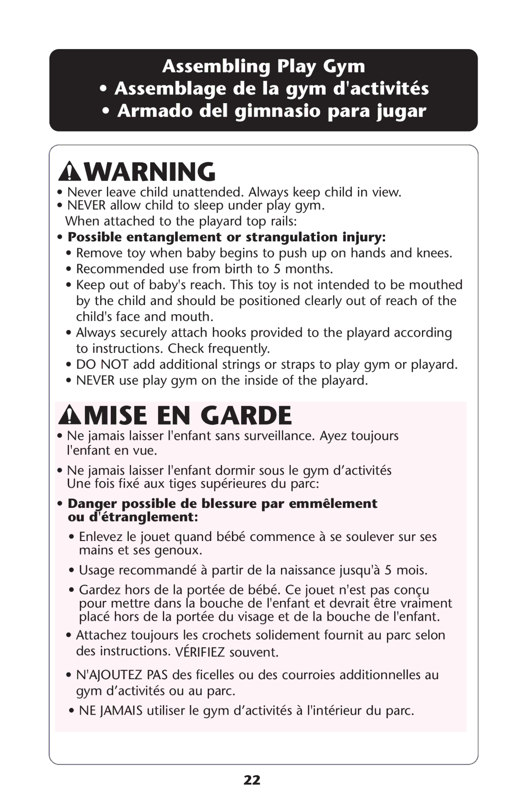 Graco Graco manual Possible entanglement or strangulation injury 