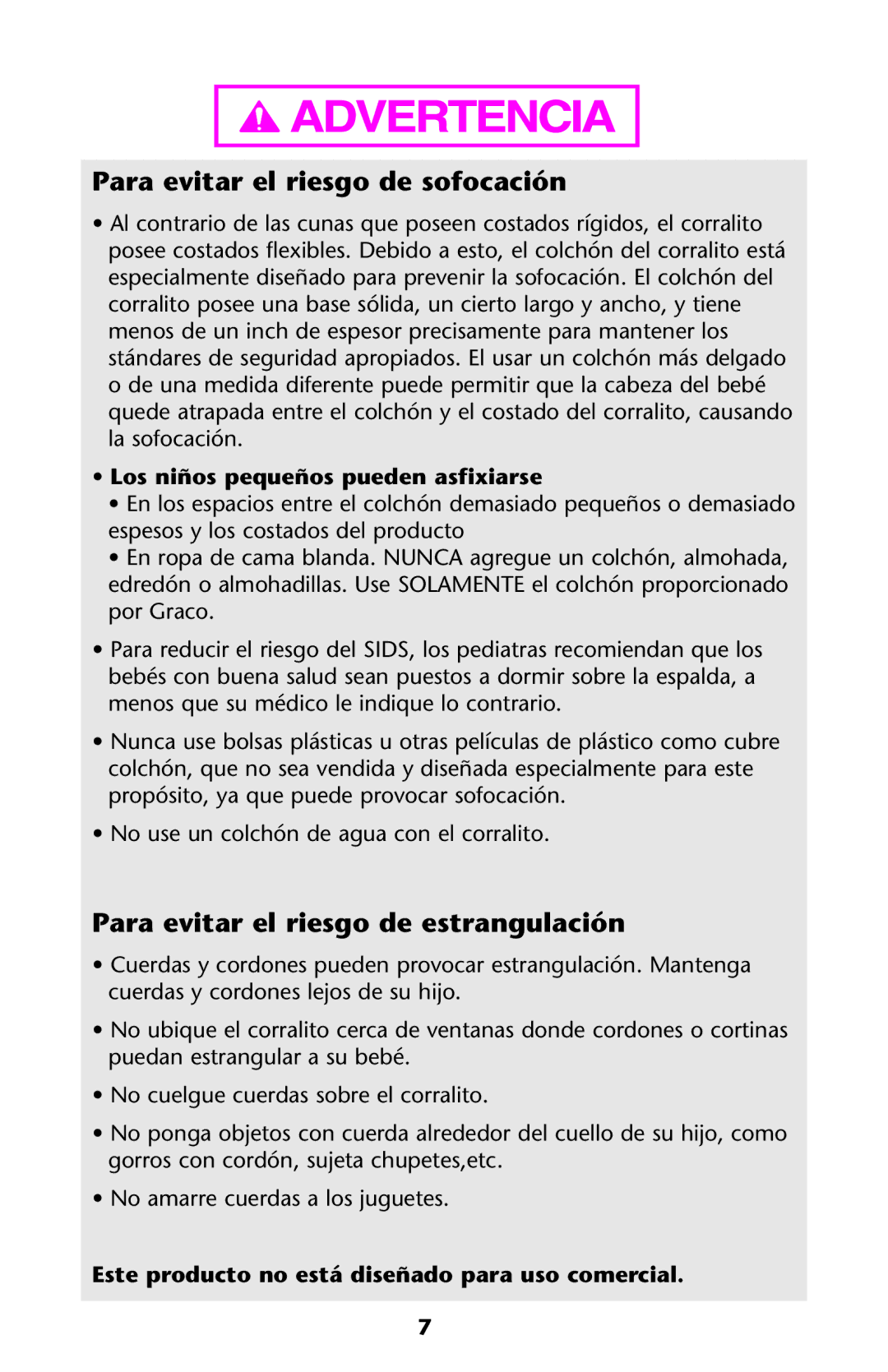 Graco Graco manual Para evitar el riesgo de sofocación, Para evitar el riesgo de estrangulación 