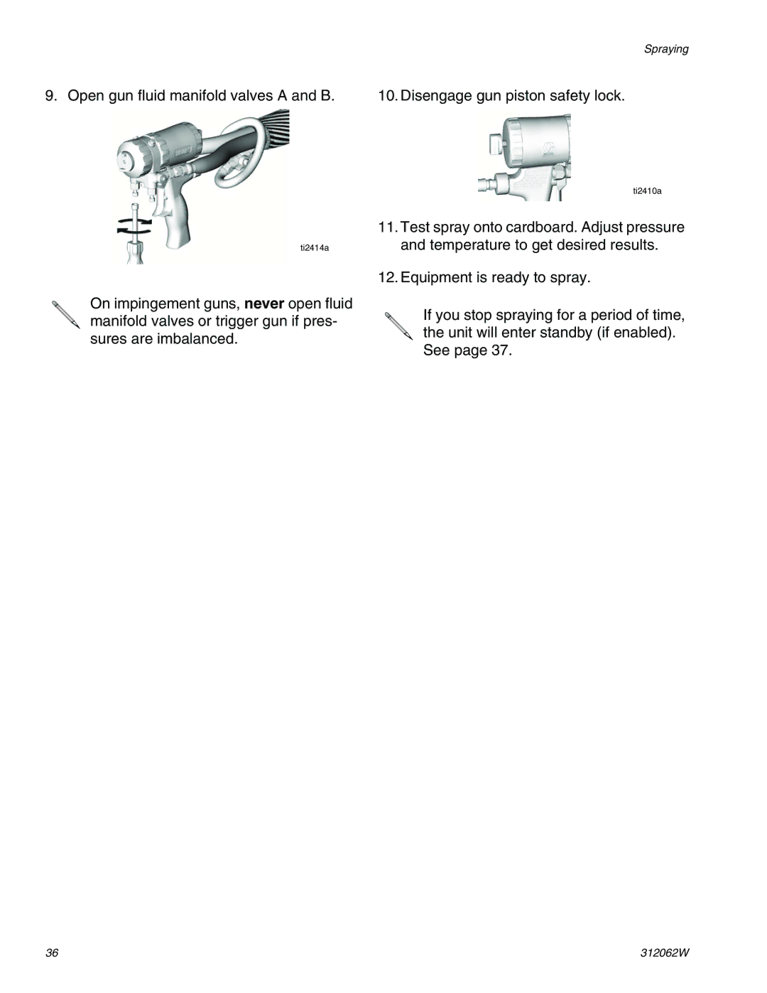 Graco H50, H40, H25 important safety instructions Open gun fluid manifold valves a and B 