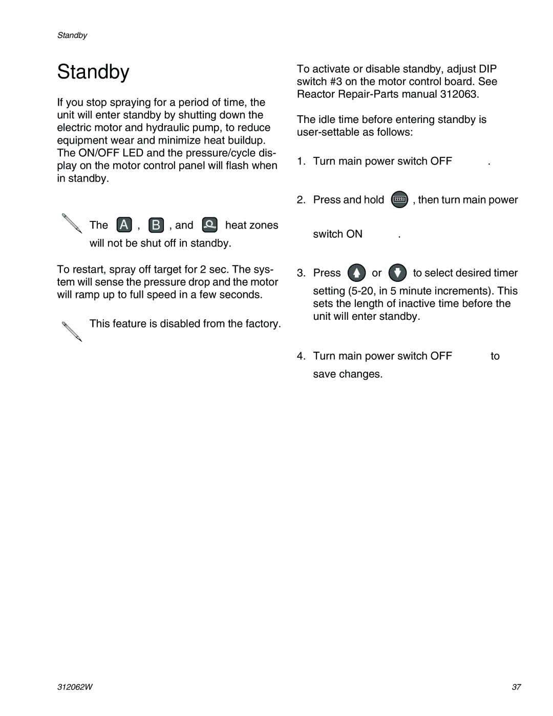 Graco H40, H50, H25 important safety instructions Standby 