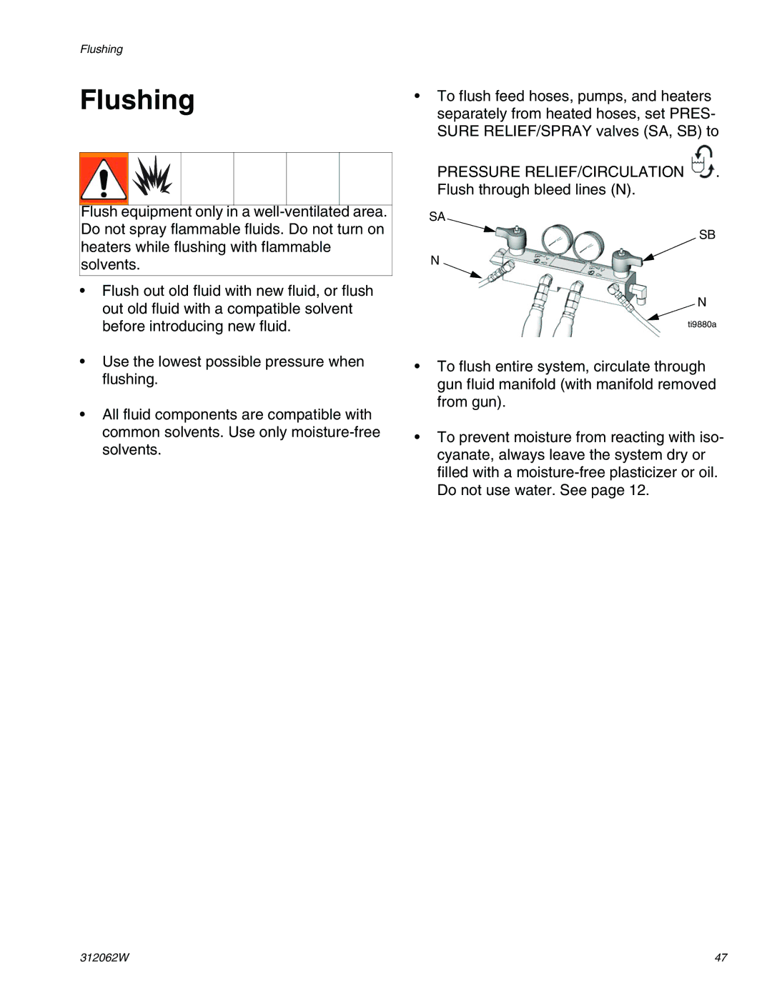 Graco H25, H50, H40 important safety instructions Flushing 