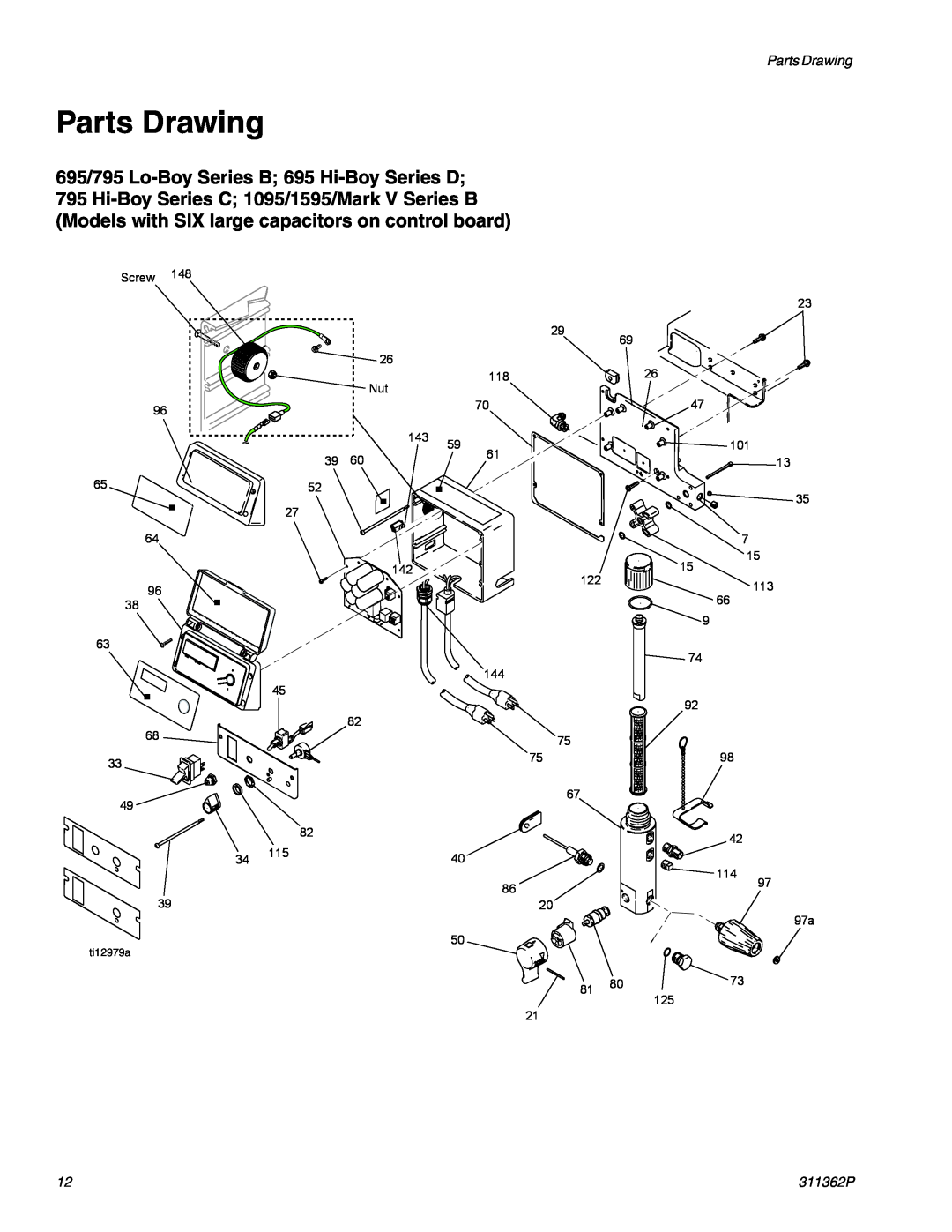 Graco Inc 1095, 1595 manual 695/795 Lo-Boy Series B 695 Hi-Boy Series D, Parts Drawing, ti12979a 