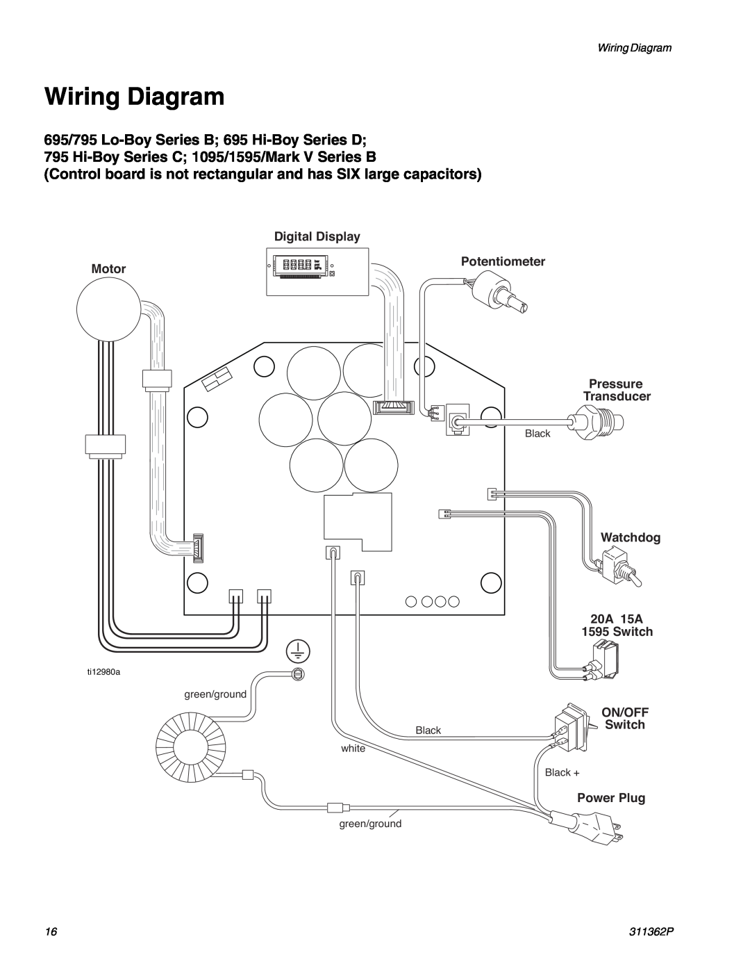 Graco Inc Hi-Boy Series C 1095/1595/Mark V Series B, Control board is not rectangular and has SIX large capacitors 