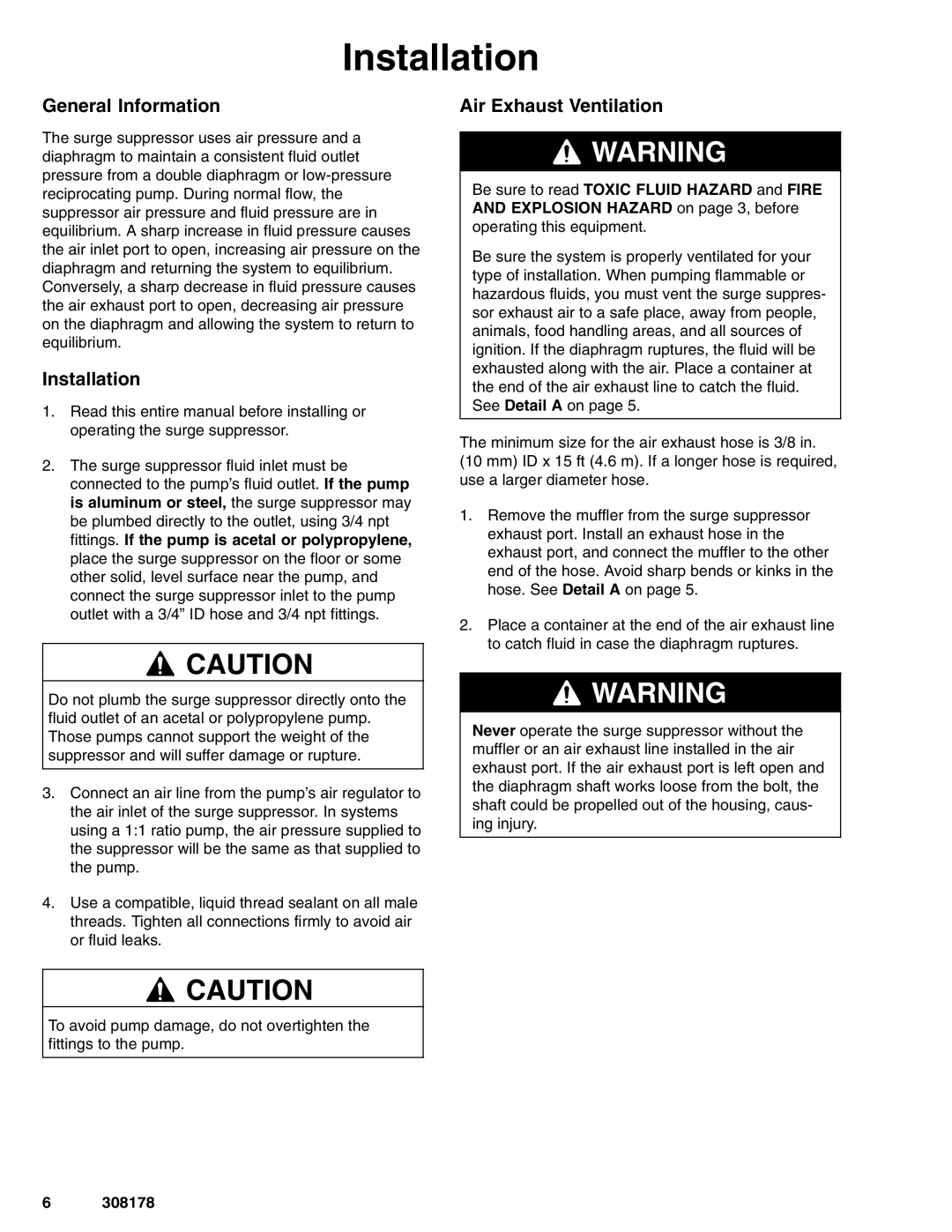 Graco Inc 224894, 224895, 224892, 224893, 308178 General Information, Installation, Air Exhaust Ventilation 