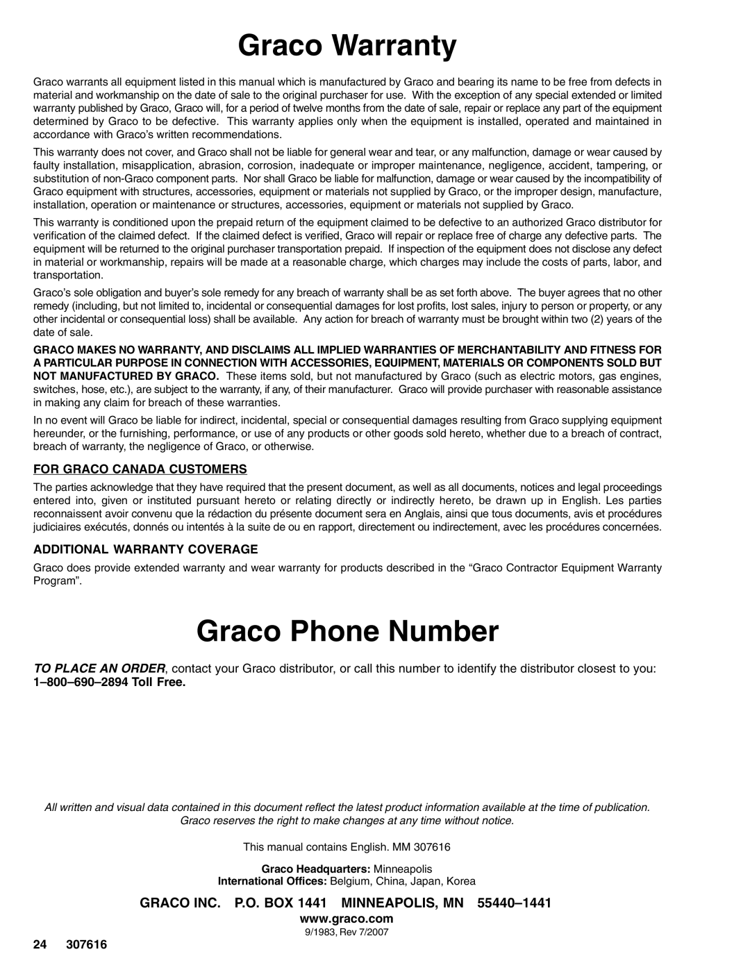 Graco Inc 230975 Graco Warranty, Graco Phone Number, For Graco Canada Customers, Additional Warranty Coverage, Toll Free 