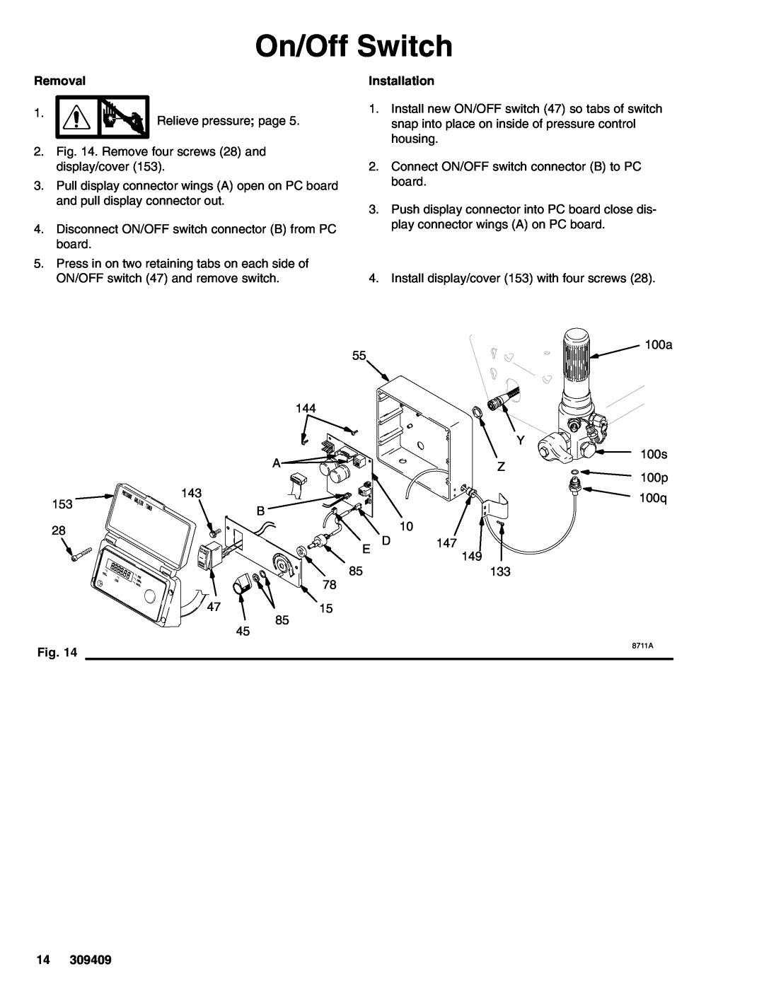 Graco Inc 233702, 233701, 233700, 309409E, 5900HD, 3900, 233717, 233716, 233707 On/Off Switch, Removal, Installation, 8711A 