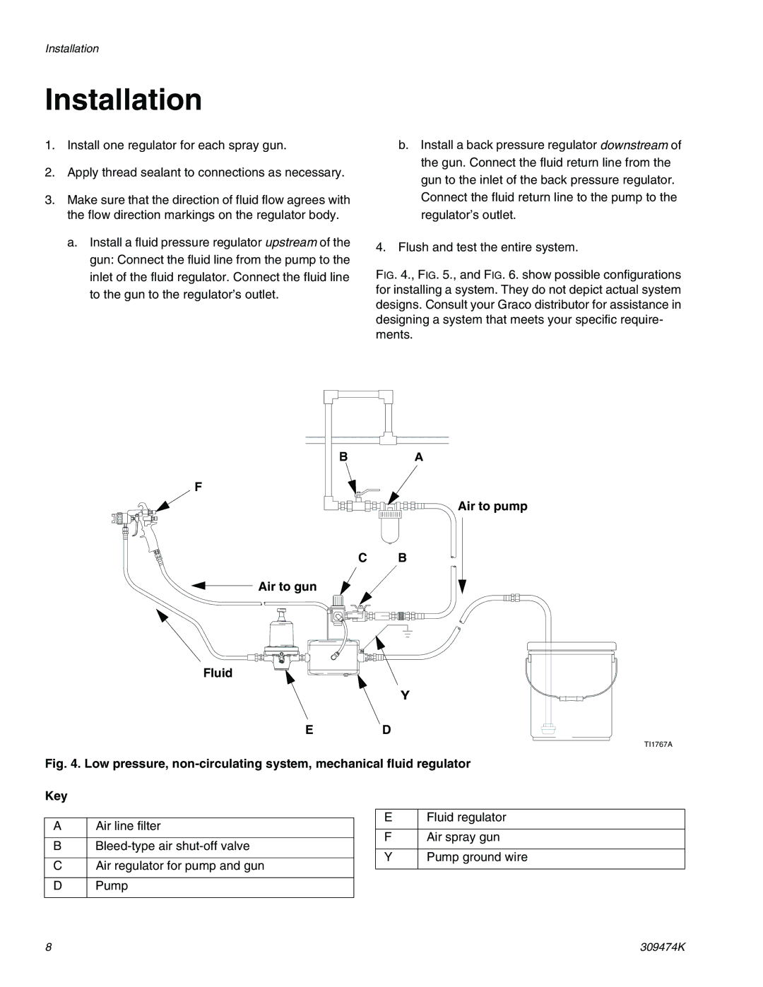 Graco Inc 233757 important safety instructions Installation, Air to gun Fluid Air to pump 