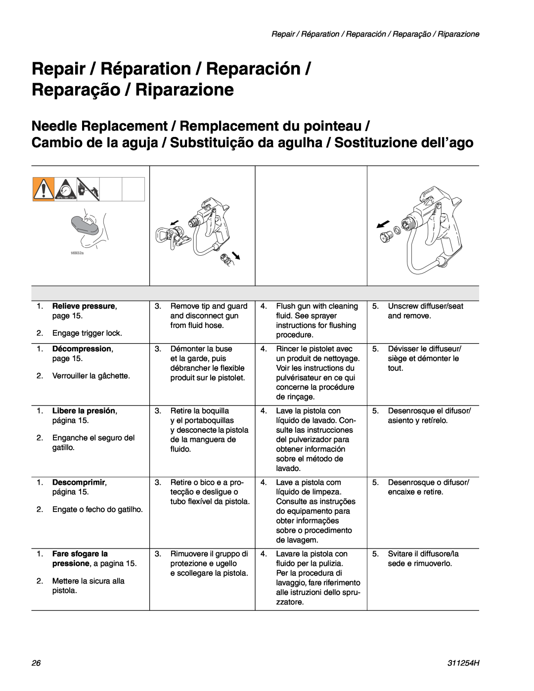 Graco Inc ti6770a Repair / Réparation / Reparación Reparação / Riparazione, Needle Replacement / Remplacement du pointeau 