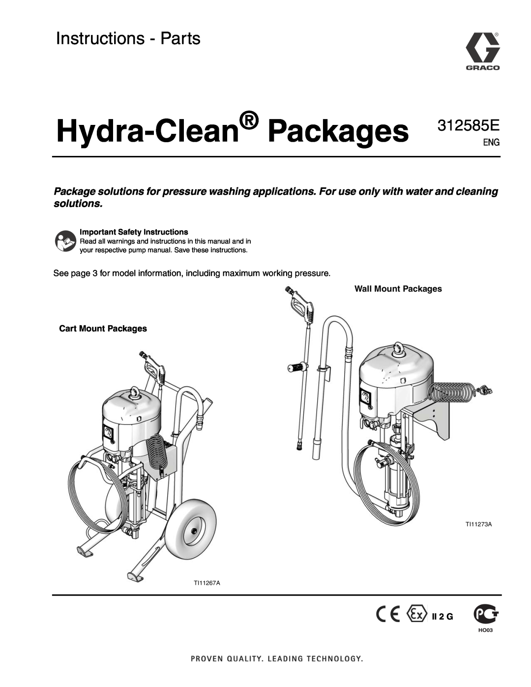 Graco Inc 247552 important safety instructions Hydra-Clean Packages 312585E, Instructions - Parts, TI11273A TI11267A 