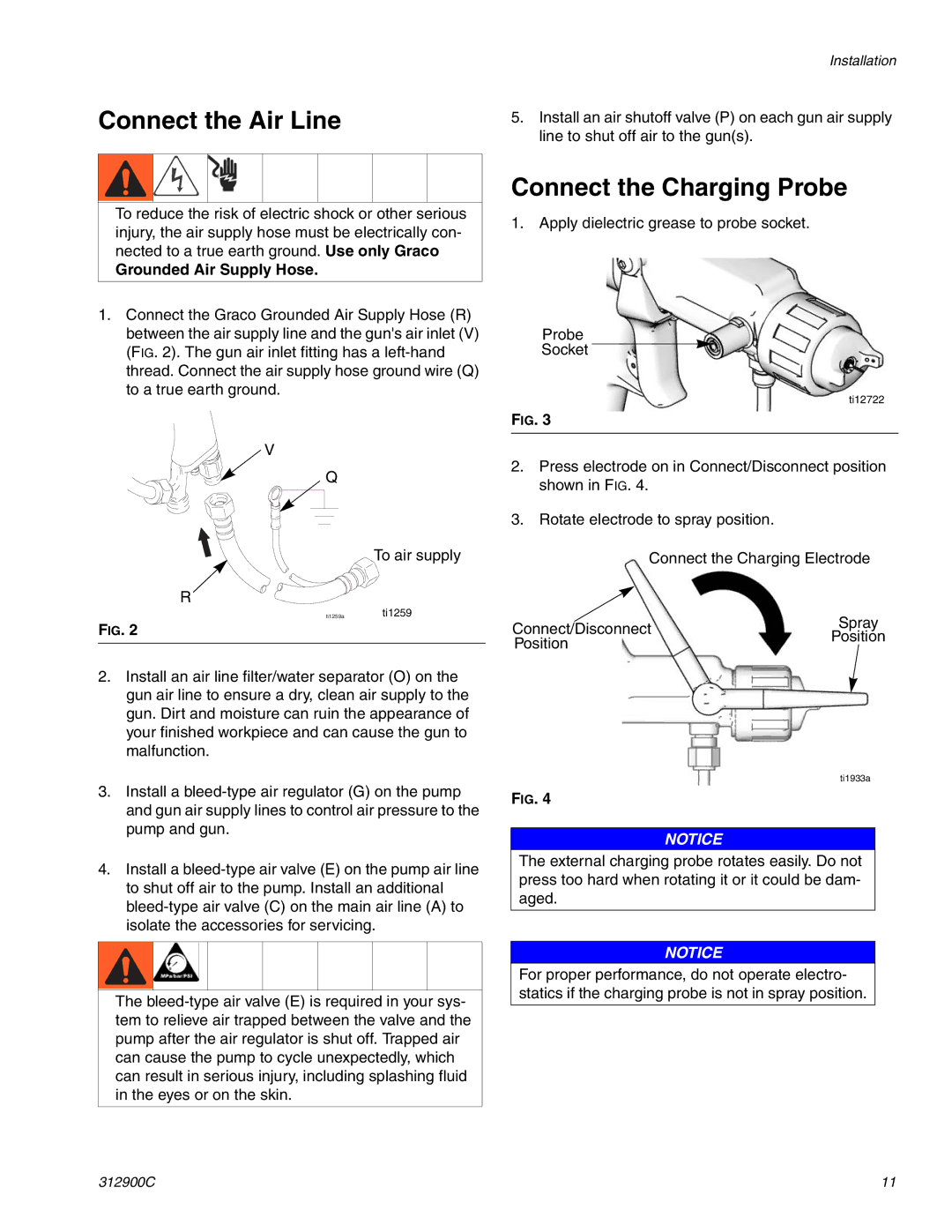 Graco Inc 247937, 247936, 312900C Connect the Air Line, Connect the Charging Probe, Grounded Air Supply Hose 