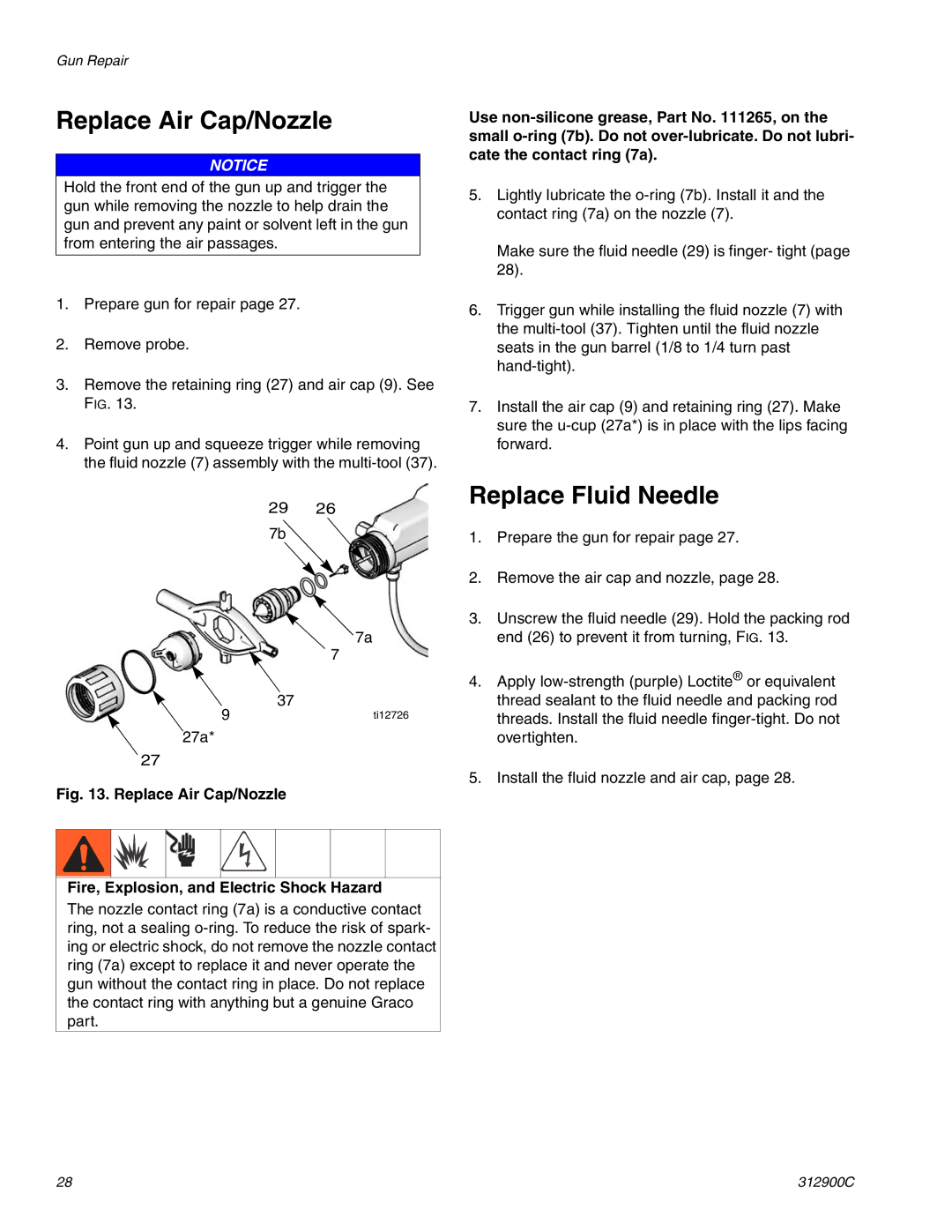 Graco Inc 312900C, 247936, 247937 important safety instructions Replace Air Cap/Nozzle, Replace Fluid Needle 