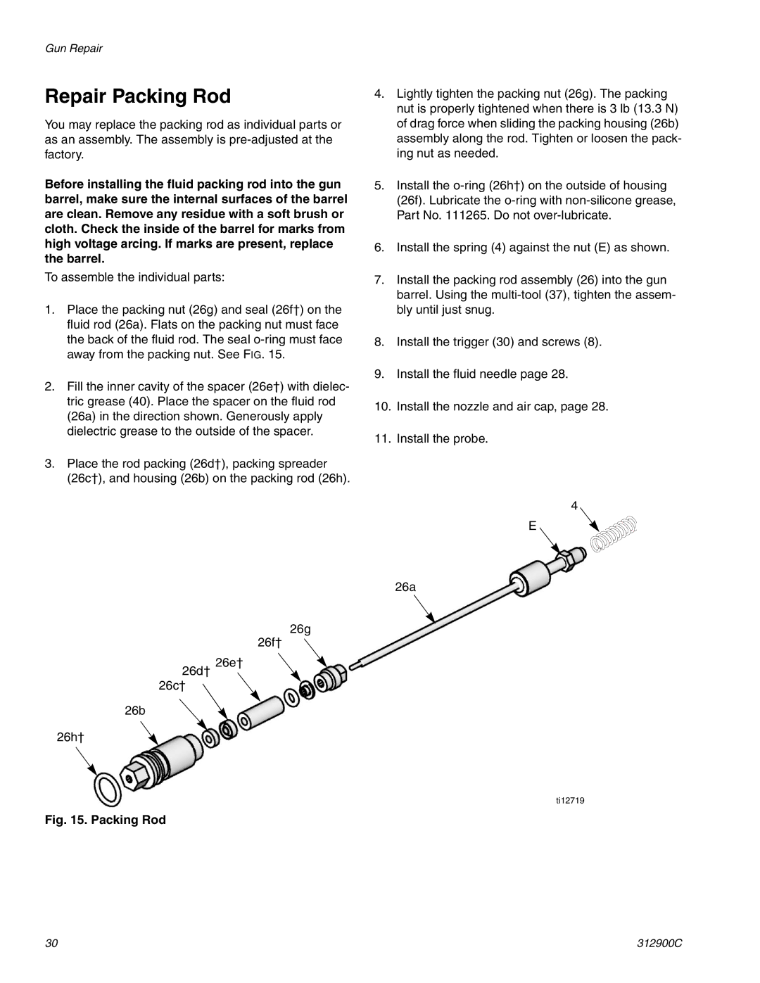 Graco Inc 247936, 312900C, 247937 important safety instructions Repair Packing Rod 