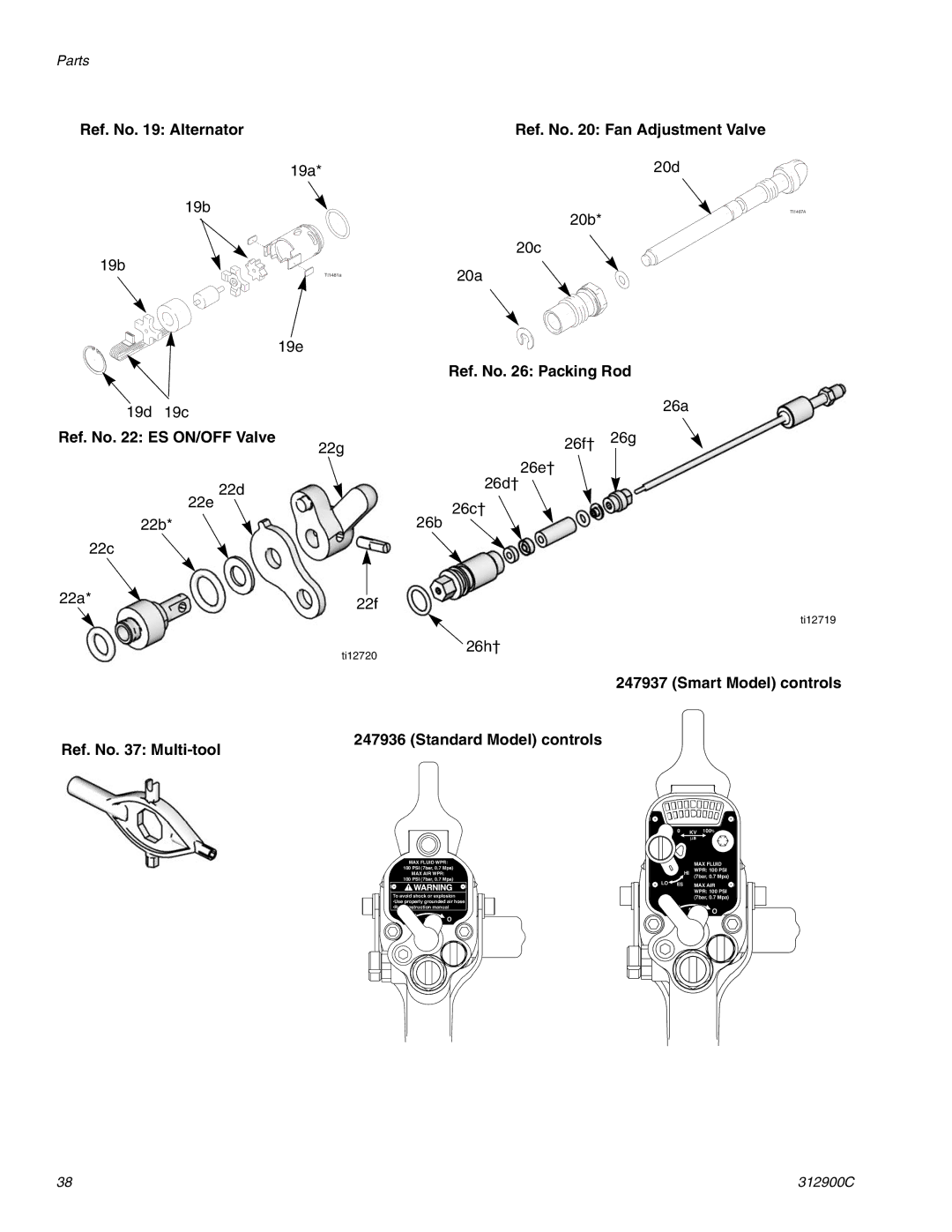 Graco Inc 247937, 247936 Ref. No Alternator Ref. No Fan Adjustment Valve, Ref. No Packing Rod, Ref. No ES ON/OFF Valve 