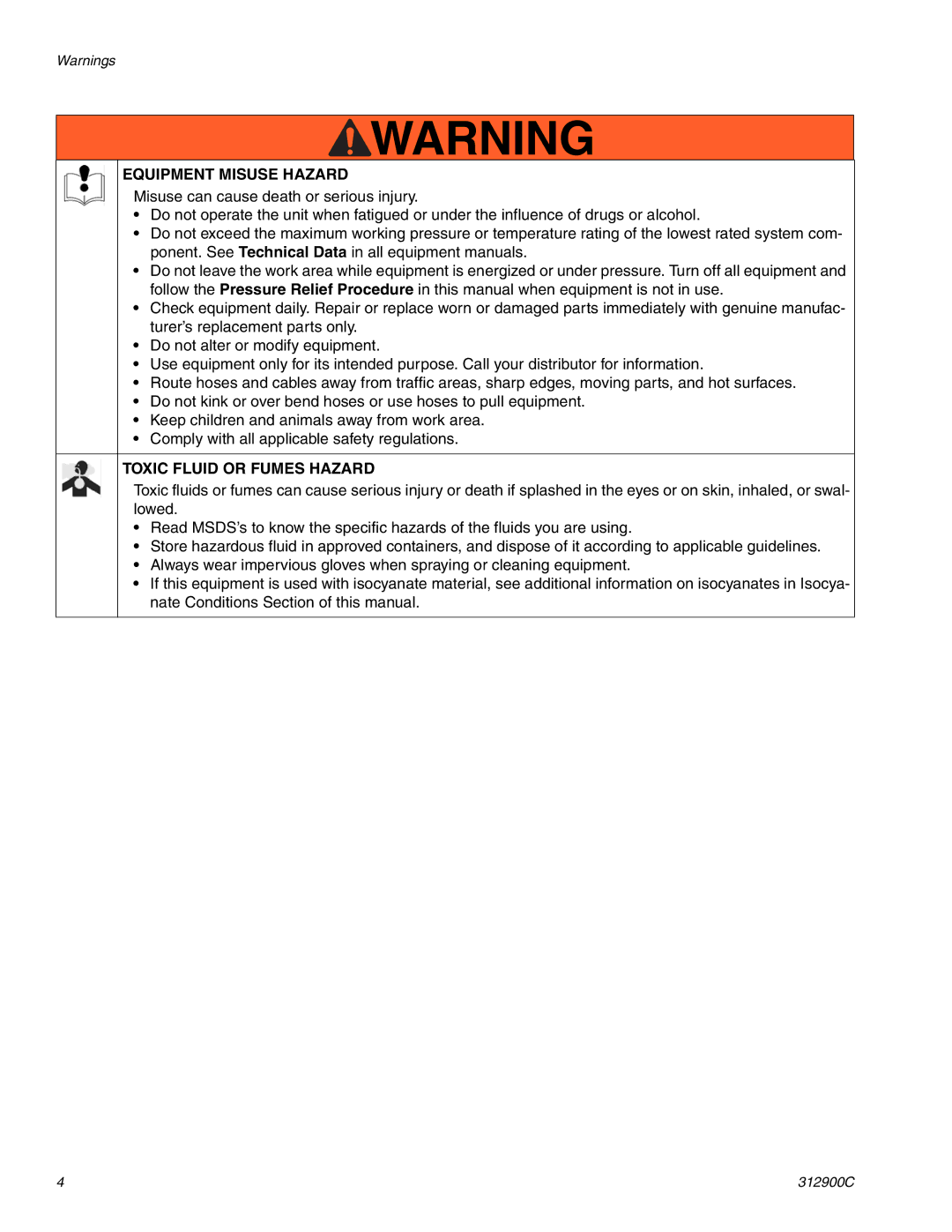 Graco Inc 312900C, 247936, 247937 important safety instructions Equipment Misuse Hazard 