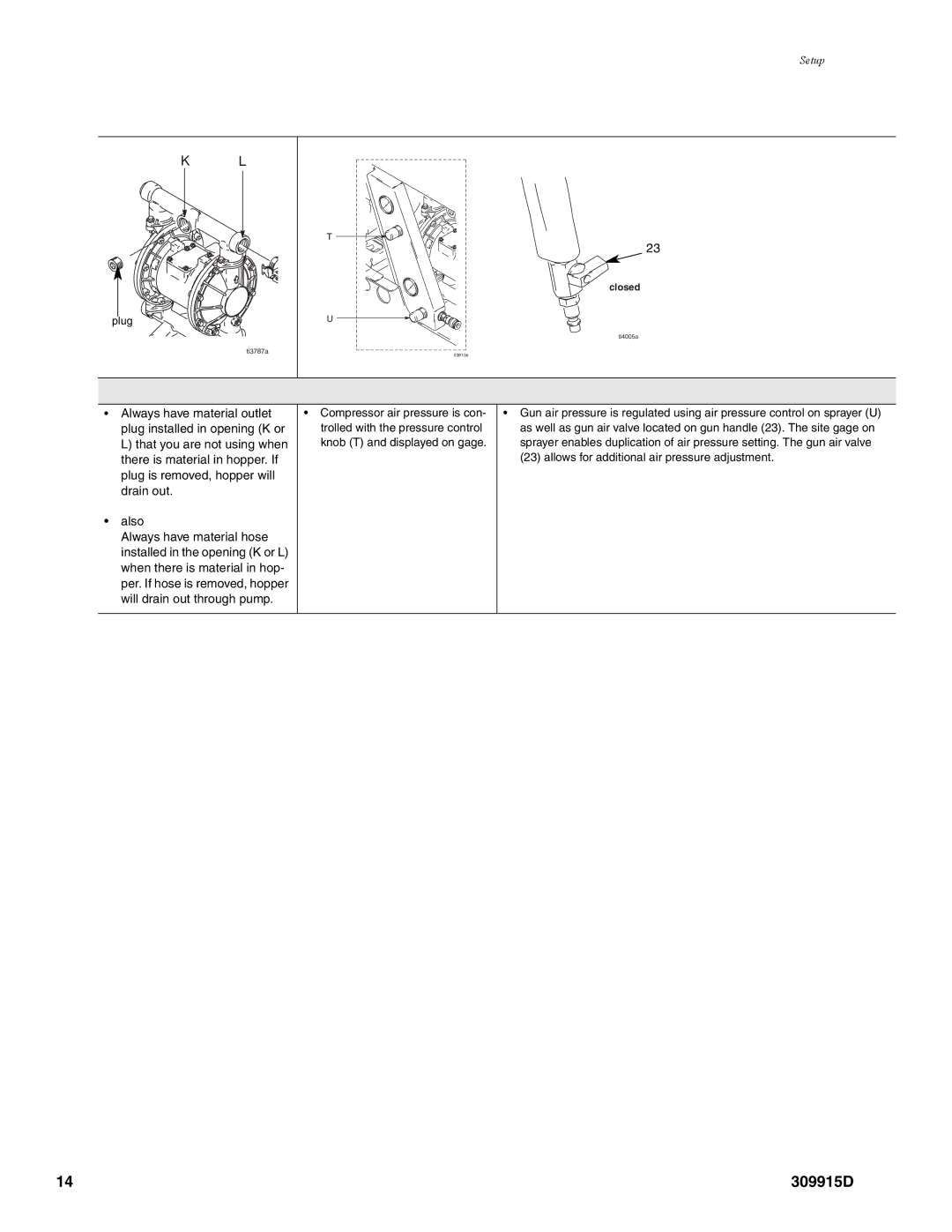 Graco Inc 248084, 248082, 248083 Always have material outlet, Plug installed in opening K or, That you are not using when 