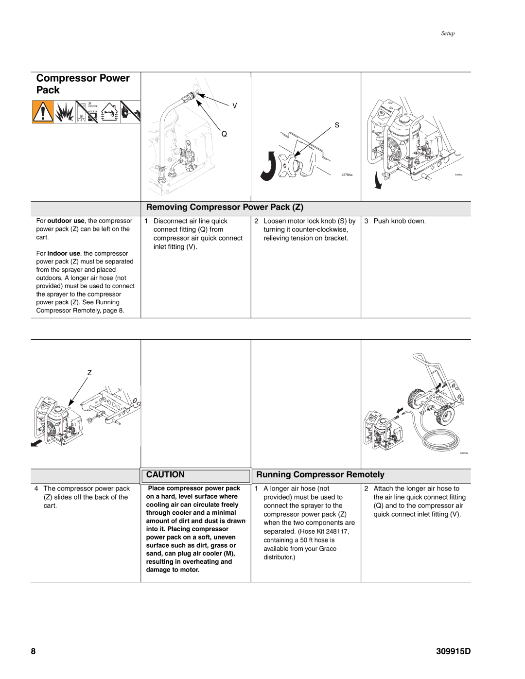 Graco Inc 248084, 248082, 248083 manual Removing Compressor Power Pack Z, Running Compressor Remotely 
