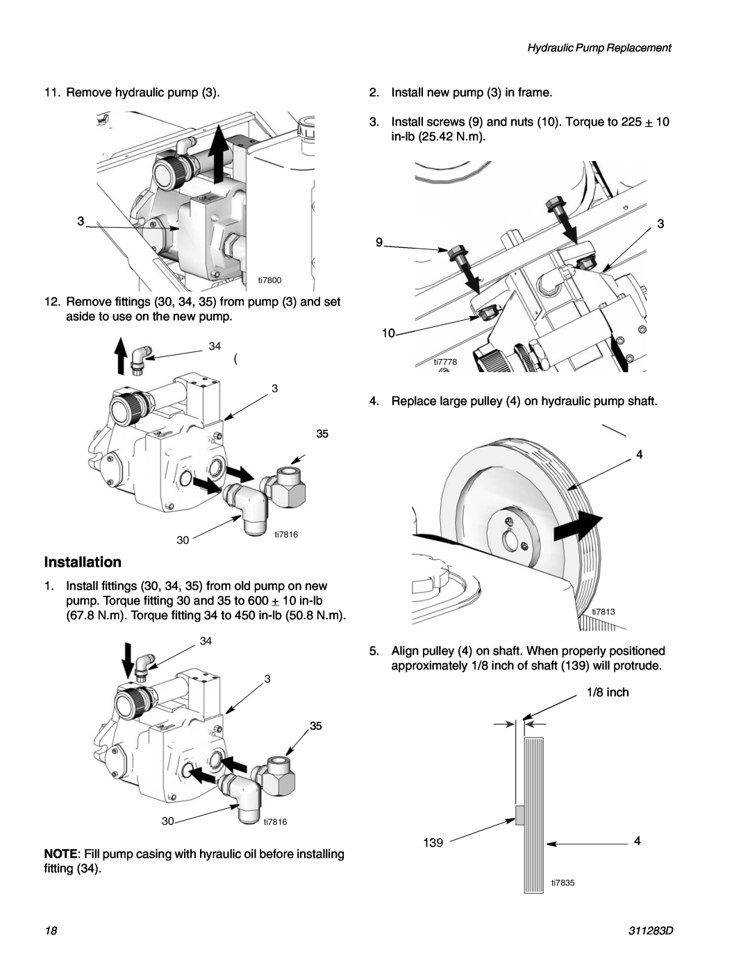 Graco Inc 311283D, 249318, 253472, 253471, 249617 important safety instructions Installation, Remove hydraulic pump 