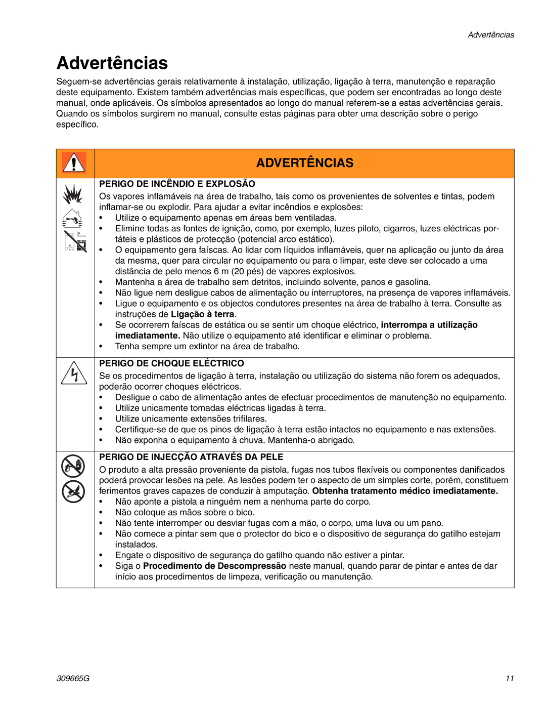 Graco Inc 825028, 253015, 253104, 253107, 253105, 595 Advertências, Perigo DE Incêndio E Explosão, Perigo DE Choque Eléctrico 