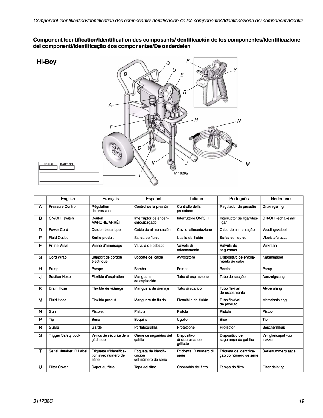 Graco Inc 254969, 253958, 262019, 253961, 254998, 254968 Hi-Boy, G P Us B E R A Hn F, 311732C, ti11629a 