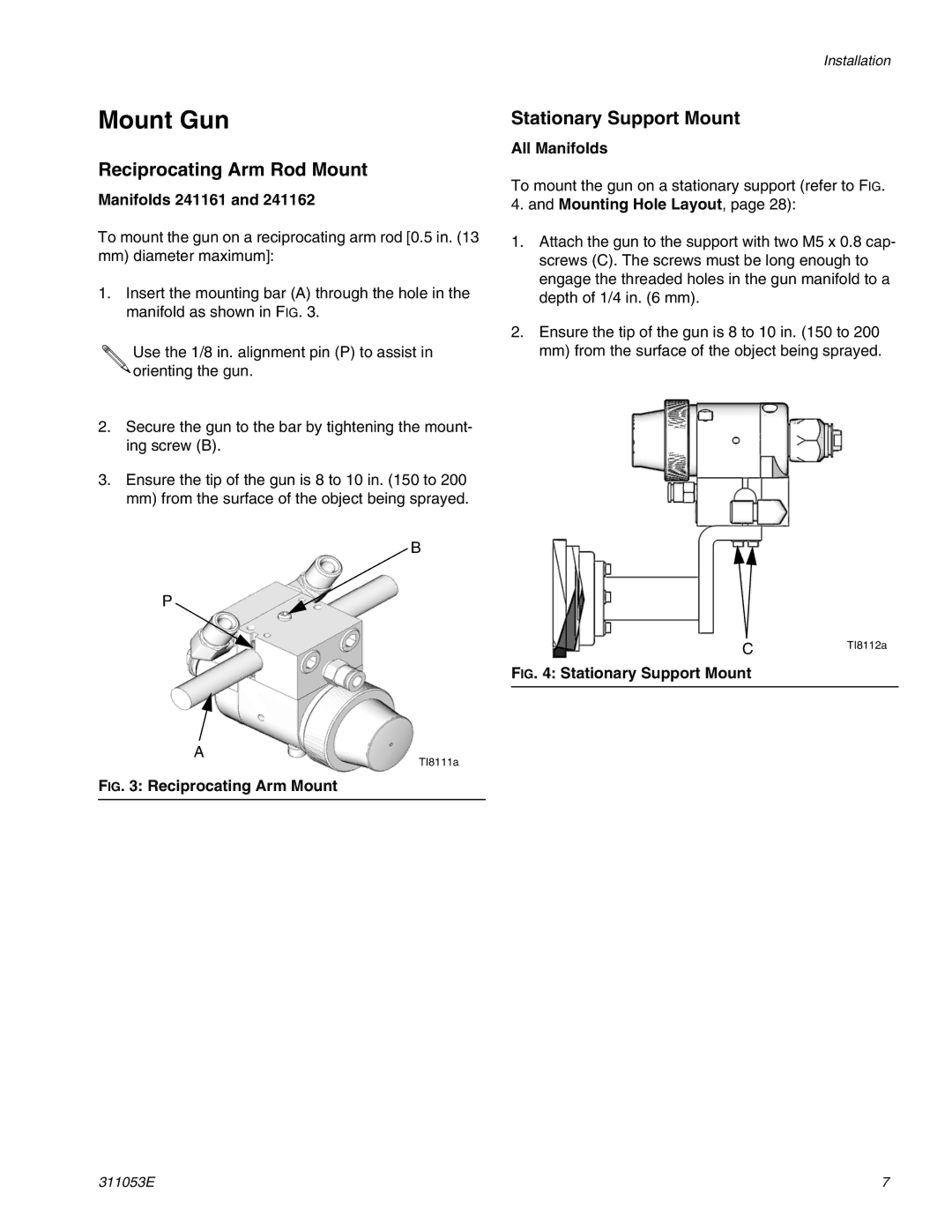 Graco Inc 311053E Mount Gun, Reciprocating Arm Rod Mount, Stationary Support Mount, All Manifolds, Mounting Hole Layout 