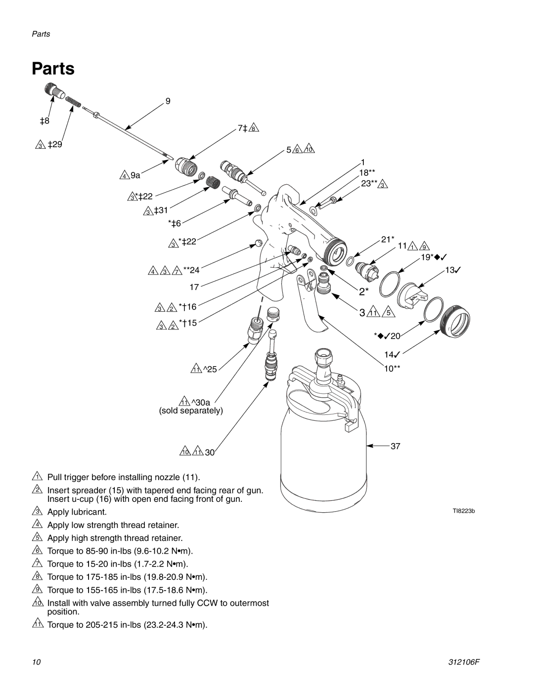 Graco Inc Siphon, 288592, 288595, 288593, 288597, 288594, 288591, 288598, 288588, 288596, 312106F important safety instructions Parts 