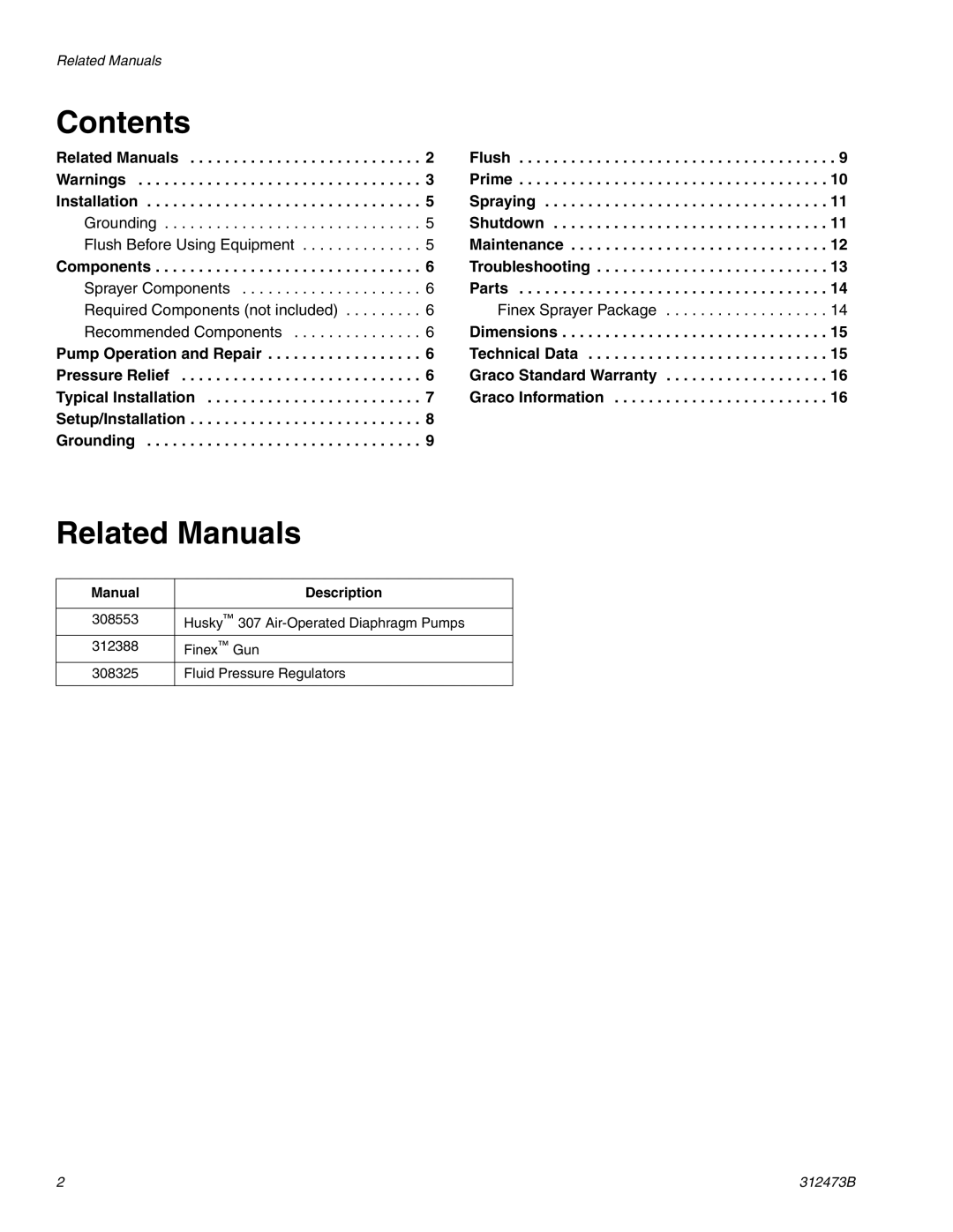 Graco Inc 312473B, 289353, 289354, TI10823A important safety instructions Contents, Related Manuals 