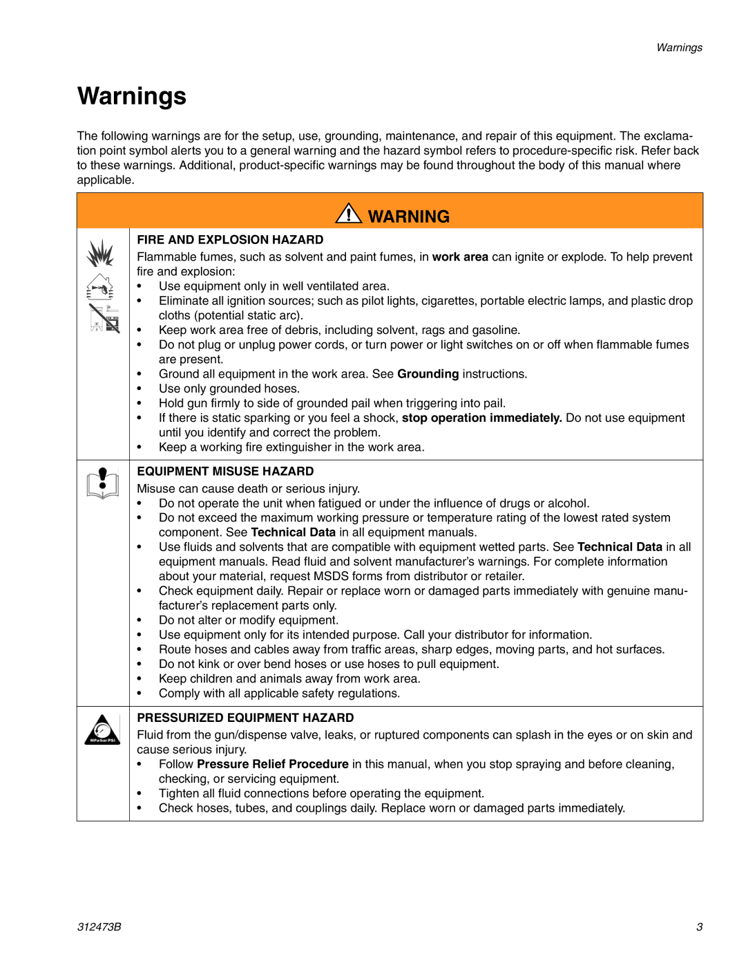 Graco Inc TI10823A, 289353, 289354, 312473B important safety instructions Fire and Explosion Hazard 