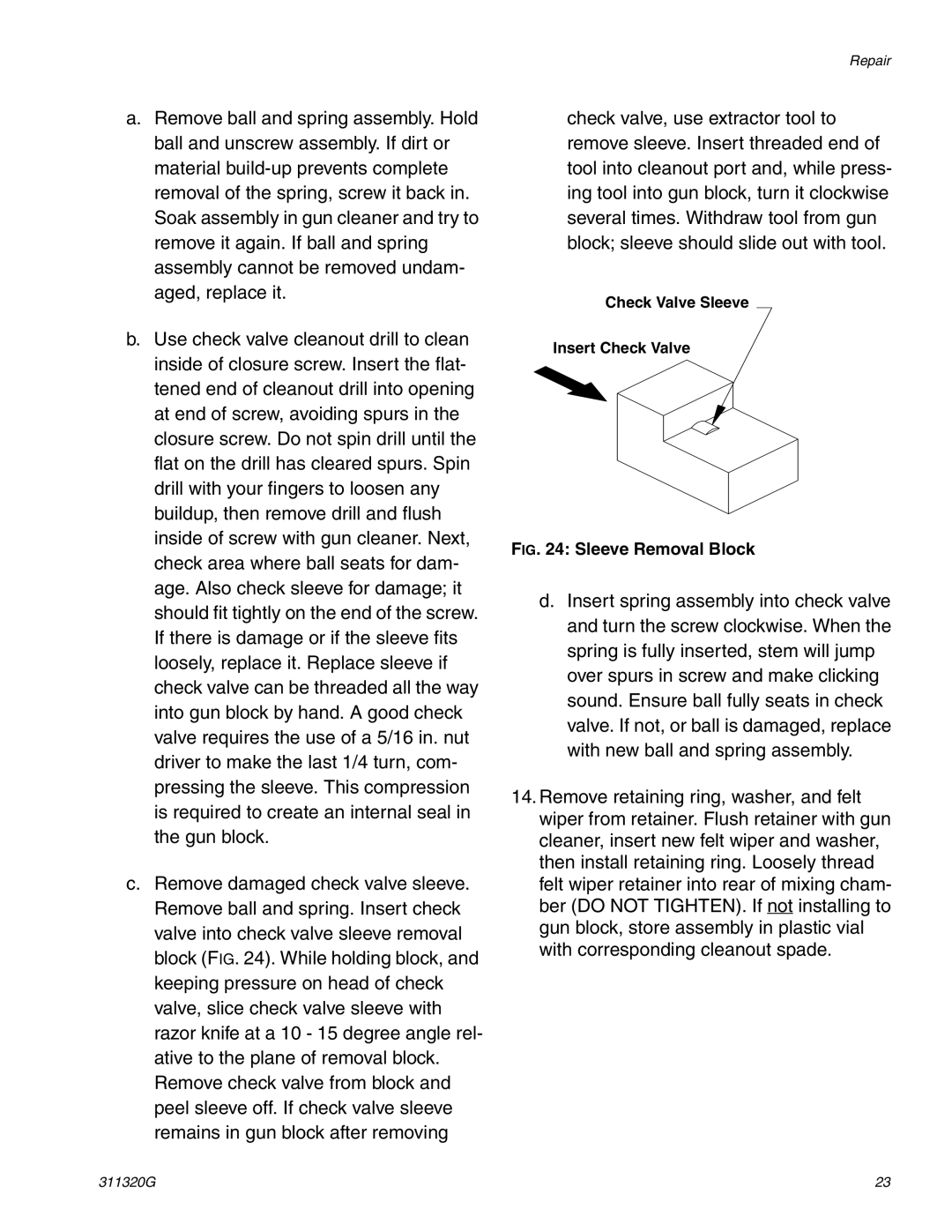 Graco Inc Model D, 295530, 295531, 295532, 311320G, 295533 important safety instructions Sleeve Removal Block 