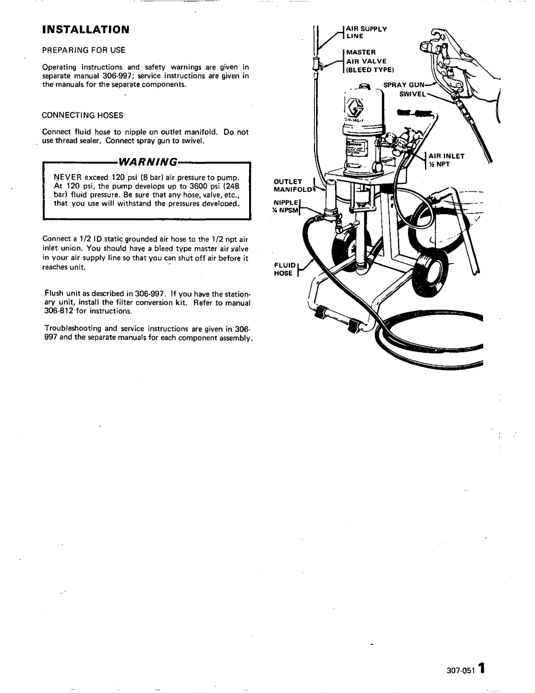 Graco Inc 306-801, 306-997, 307-051, 306-742, 226-238, 226-185, 206-448 manual Installation, Preparing for USE 