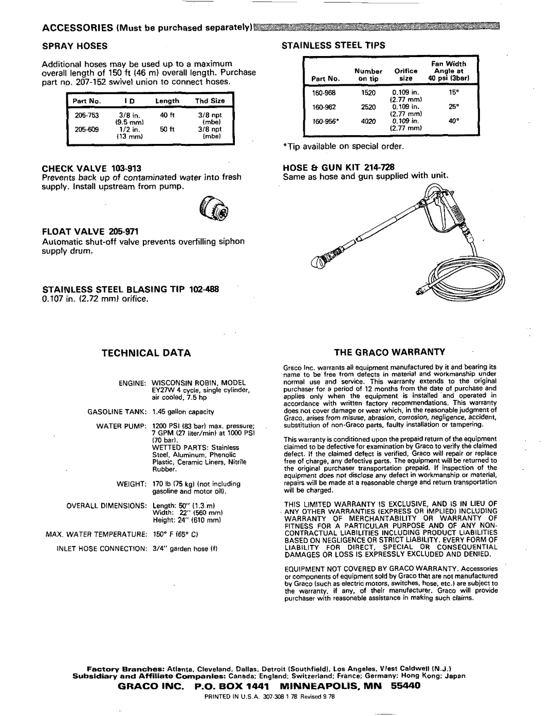 Graco Inc 1007, 307-308, 226-813 manual Technical Data 