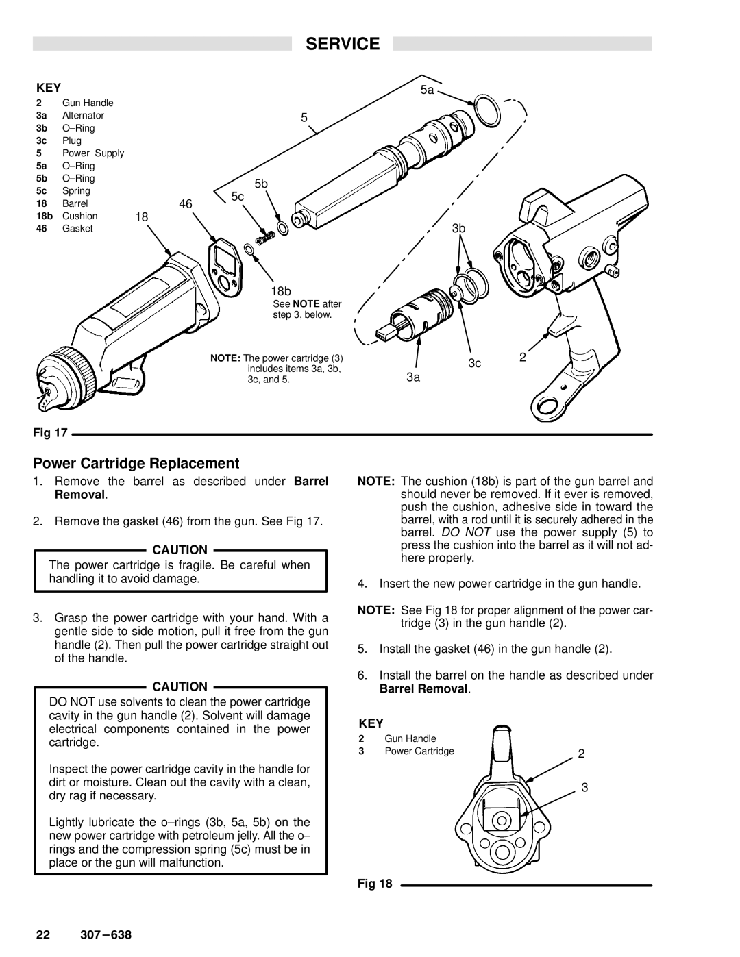 Graco Inc 218-026, 307-638, PRO4000 manual Power Cartridge Replacement, 18b, 3c 2 3a 