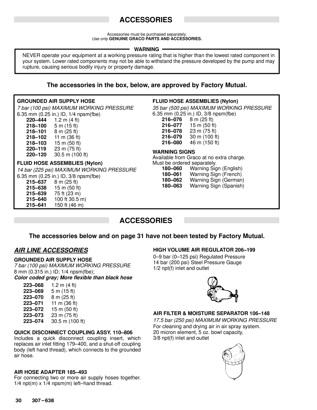 Graco Inc 307-638, 218-026, PRO4000 manual Accessories 