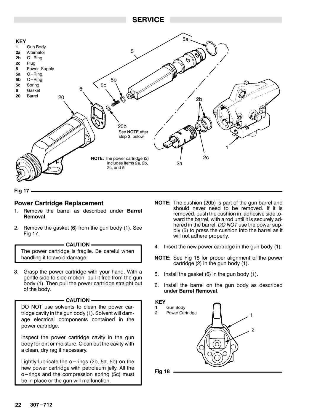 Graco Inc PRO 5000, 307-712, 218-745 manual Power Cartridge Replacement 