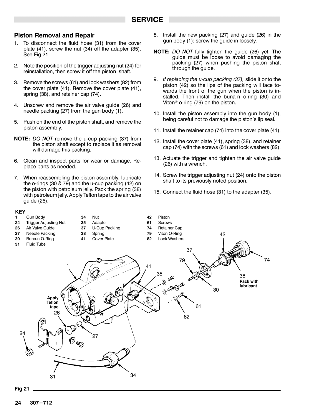 Graco Inc 307-712, PRO 5000, 218-745 manual Piston Removal and Repair 