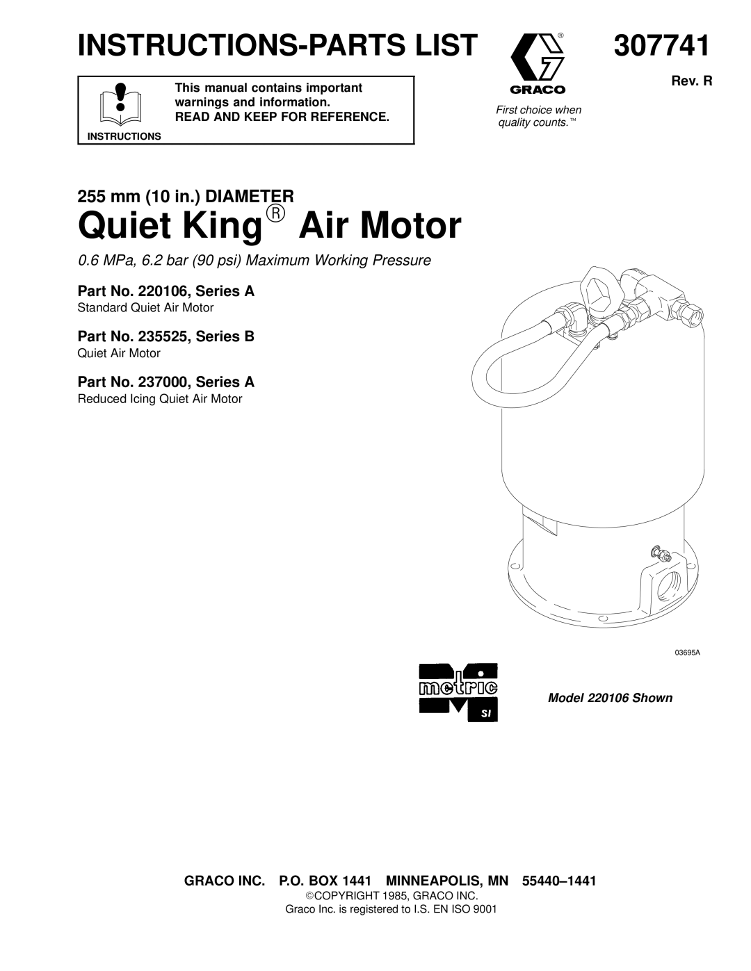 Graco Inc 237000, 235525, 220106, 03695A manual 307741, Part No , Series a, Part No , Series B 