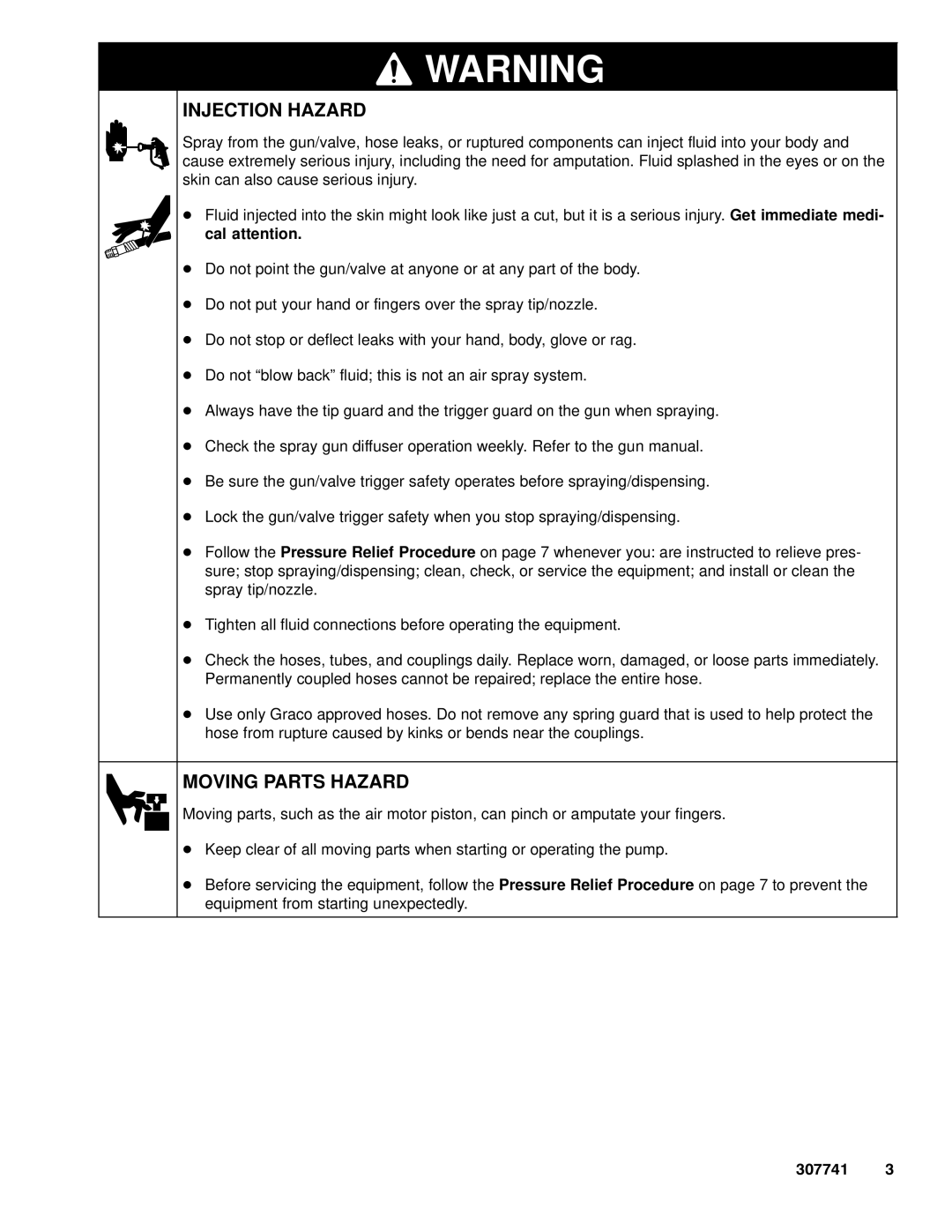 Graco Inc 220106, 307741, 237000, 235525, 03695A manual Injection Hazard 