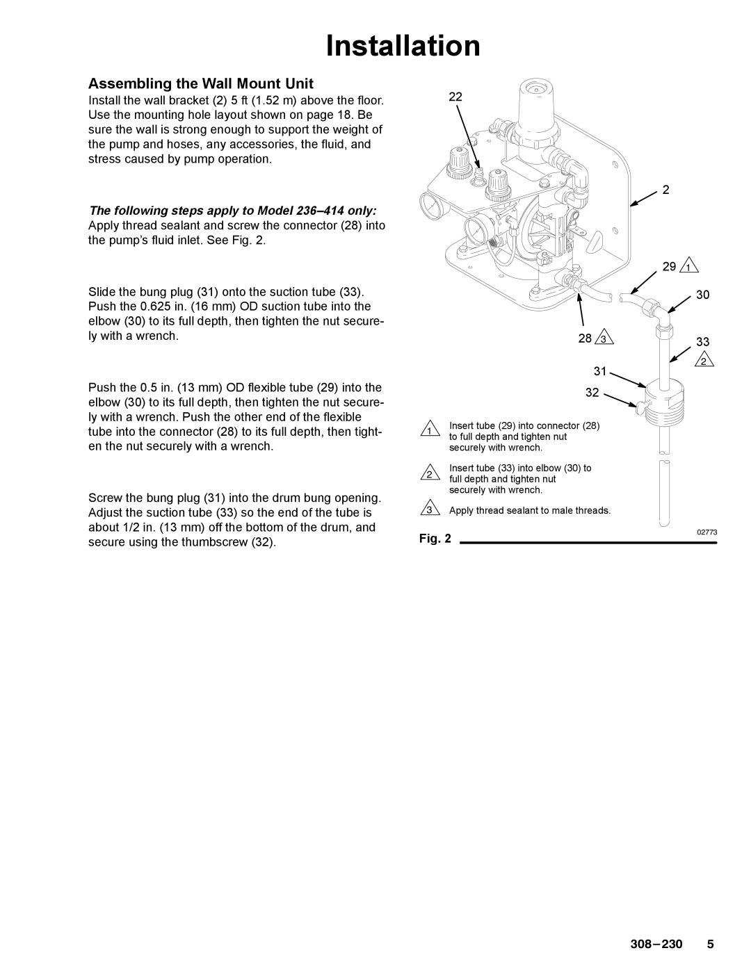 Graco Inc 236-869, 308-230, 236-628, 236-868, 236-870, 236-414, 236-412, 224-833 manual Assembling the Wall Mount Unit 