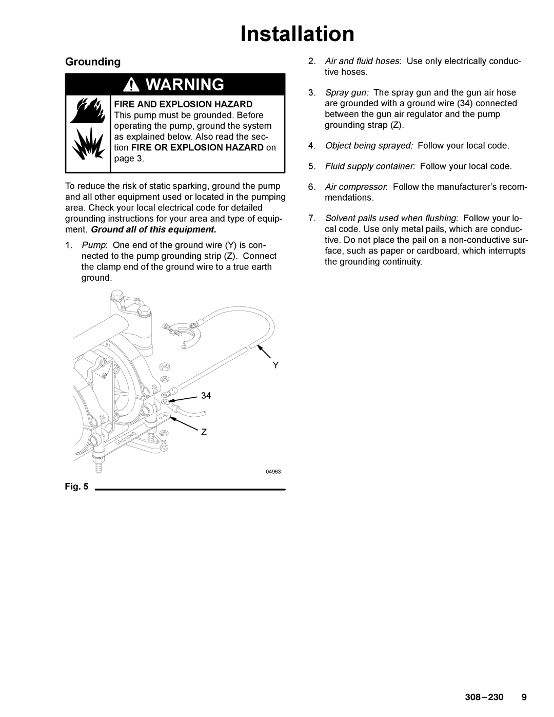 Graco Inc 236-628, 308-230, 236-868, 236-870, 236-414, 236-869, 236-412, 224-833 manual Grounding 