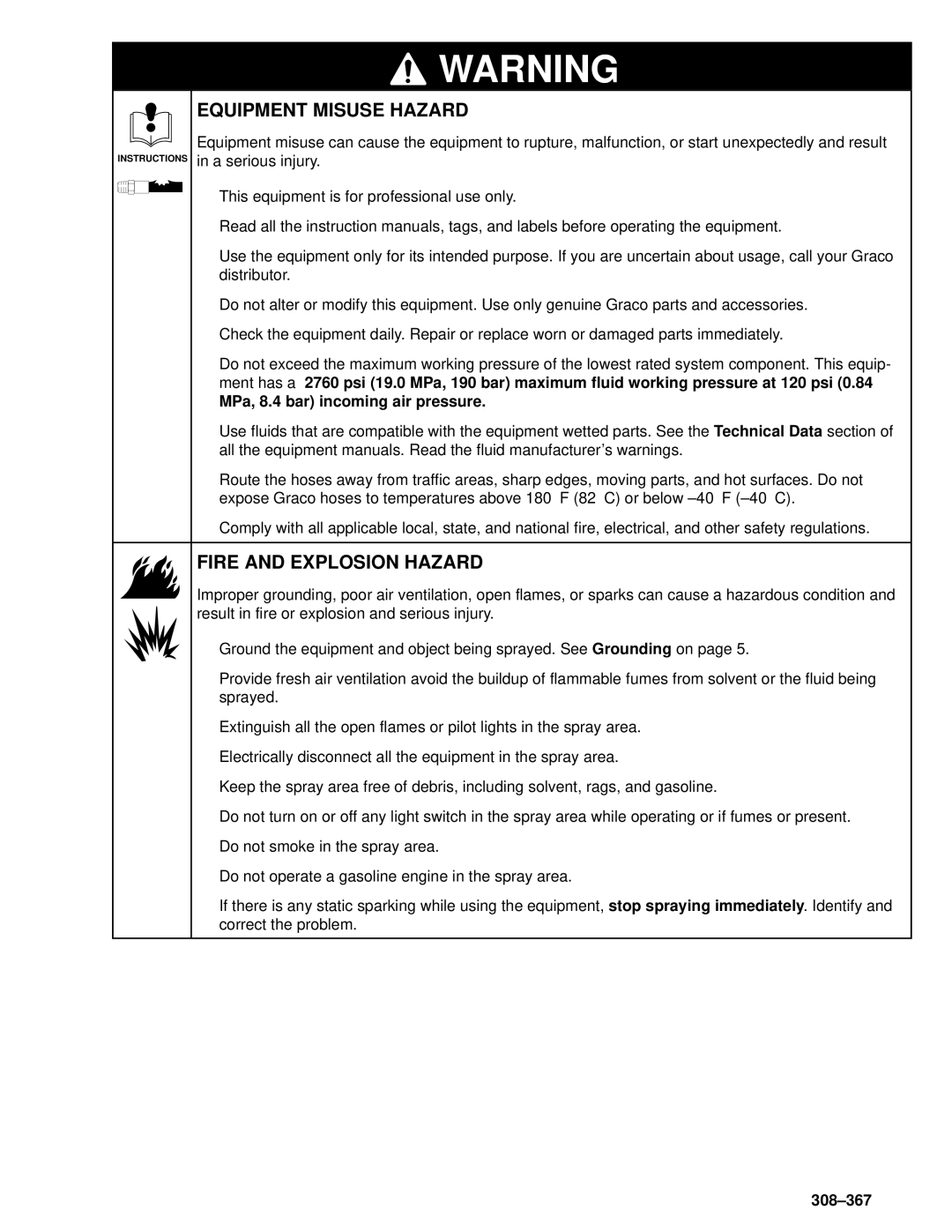 Graco Inc 236722, 308-367, 236721, 236723, 03289A manual MPa, 8.4 bar incoming air pressure, 308±367 