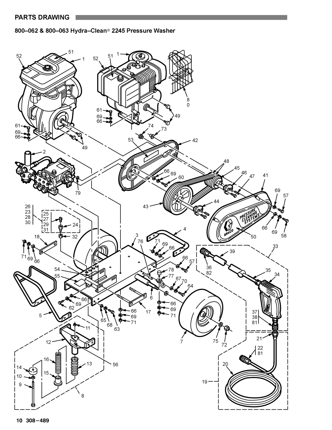 Graco Inc 800-065, 308-501, 800-335, 3035 manual Parts Drawing, 800-062 & 800-063 Hydra-Cleanr2245 Pressure Washer 